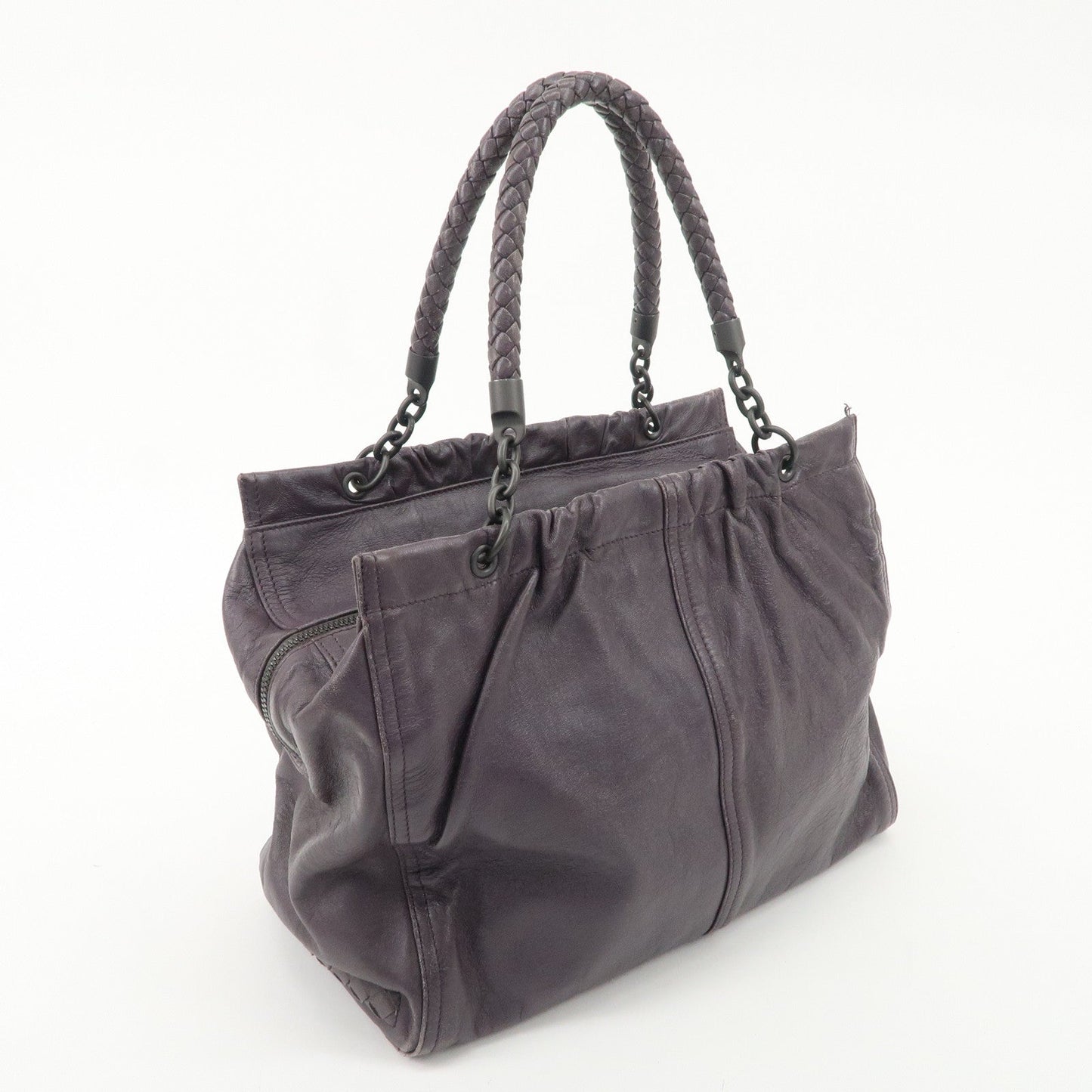 BOTTEGA VENETA Leather Tote Bag Hand Bag Purple Black HDW