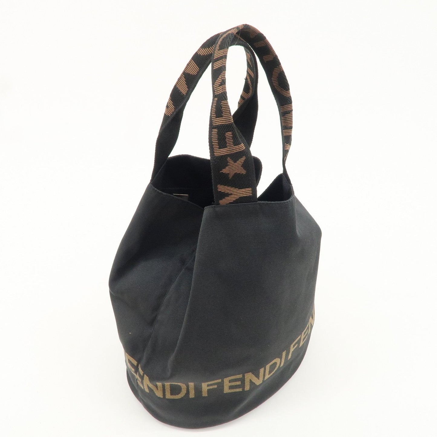 FENDI Nylon Canvas Bucket Hand Bag Tote Bag Black 26526