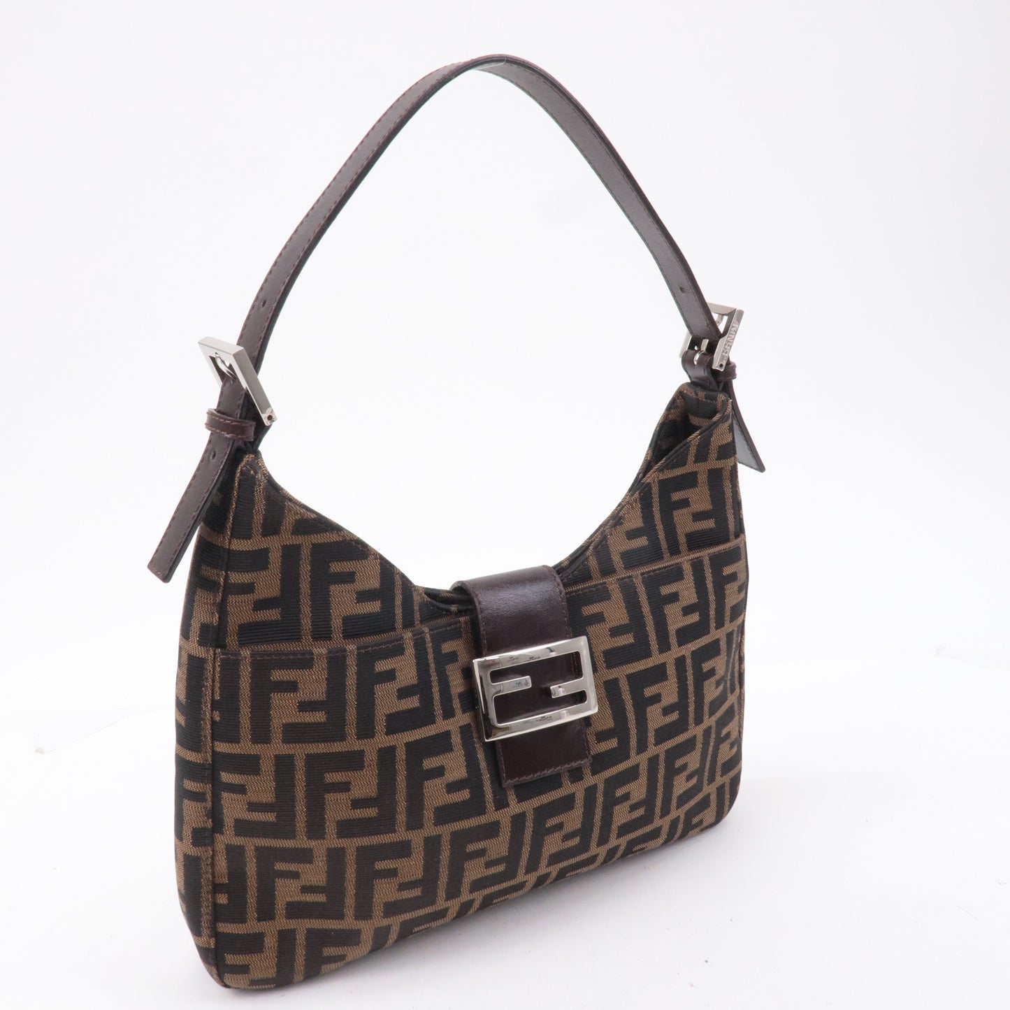 FENDI Zucca Canvas Leather Shoulder Bag Brown Black 26569