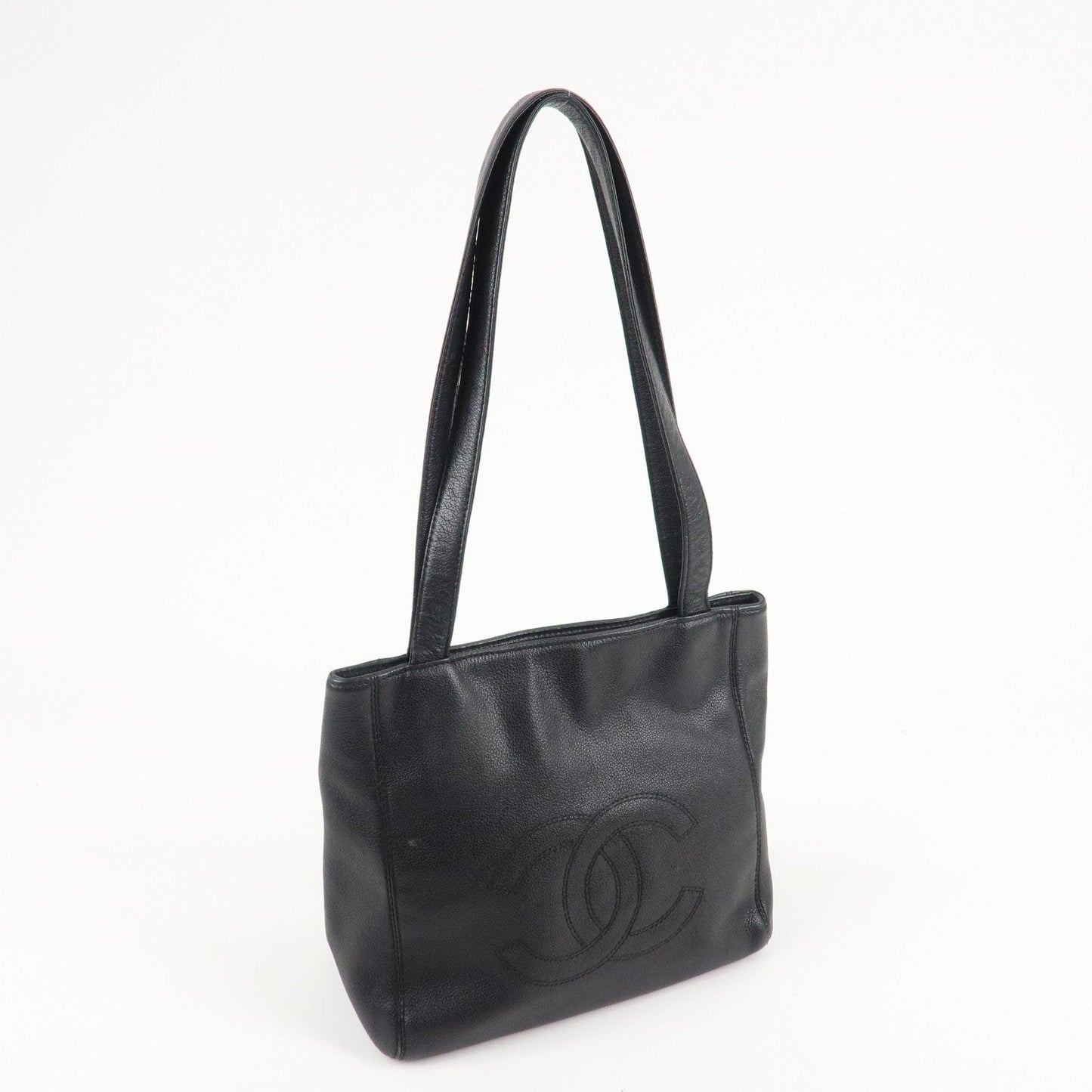 CHANEL Coco Mark Leather Tote Bag Shoulder Bag Black