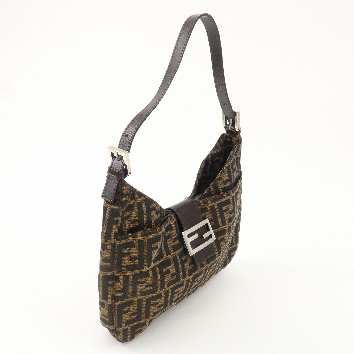 FENDI Zucca Canvas Leather Shoulder Bag Brown Black 265690