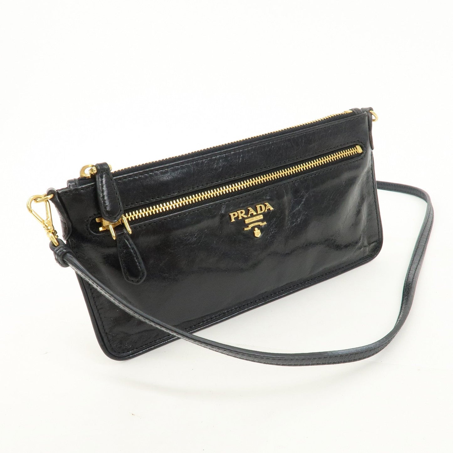 PRADA Leather Shoulder Bag Hand Bag Shoulder Bag  Black