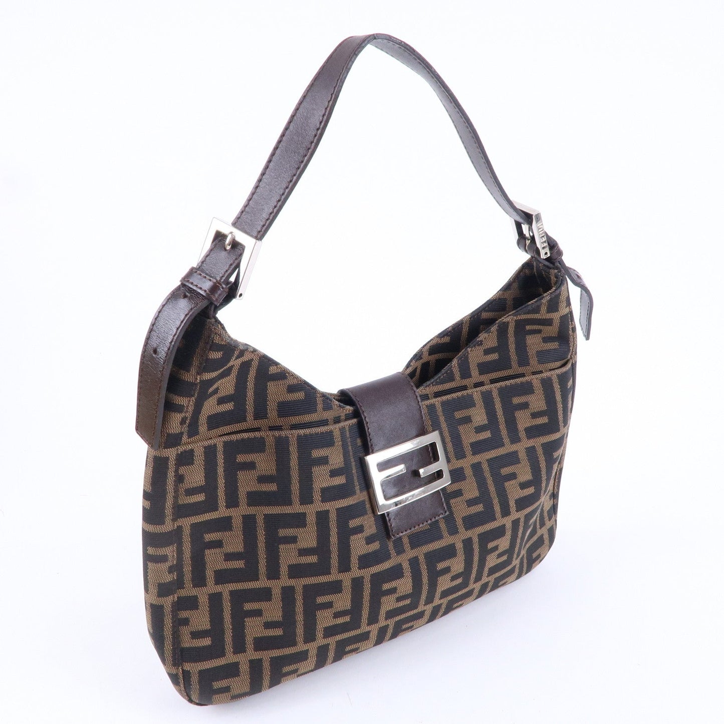 FENDI Zucca Canvas Leather Shoulder Bag Brown Black 26569