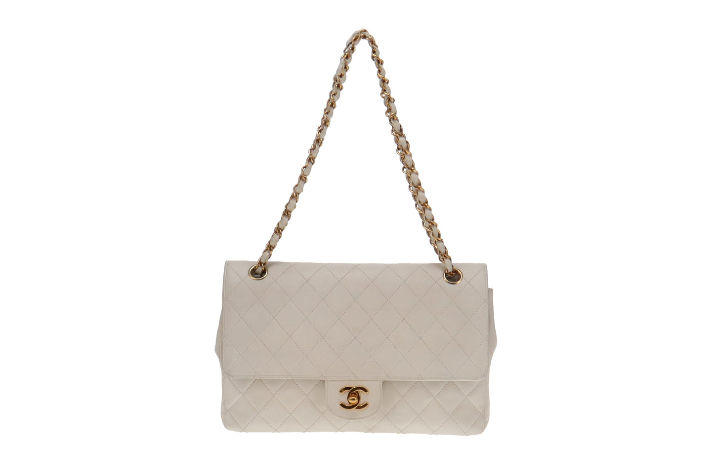 Chanel Classic Vintage Flap White Lambskin 1986 1st Series Med