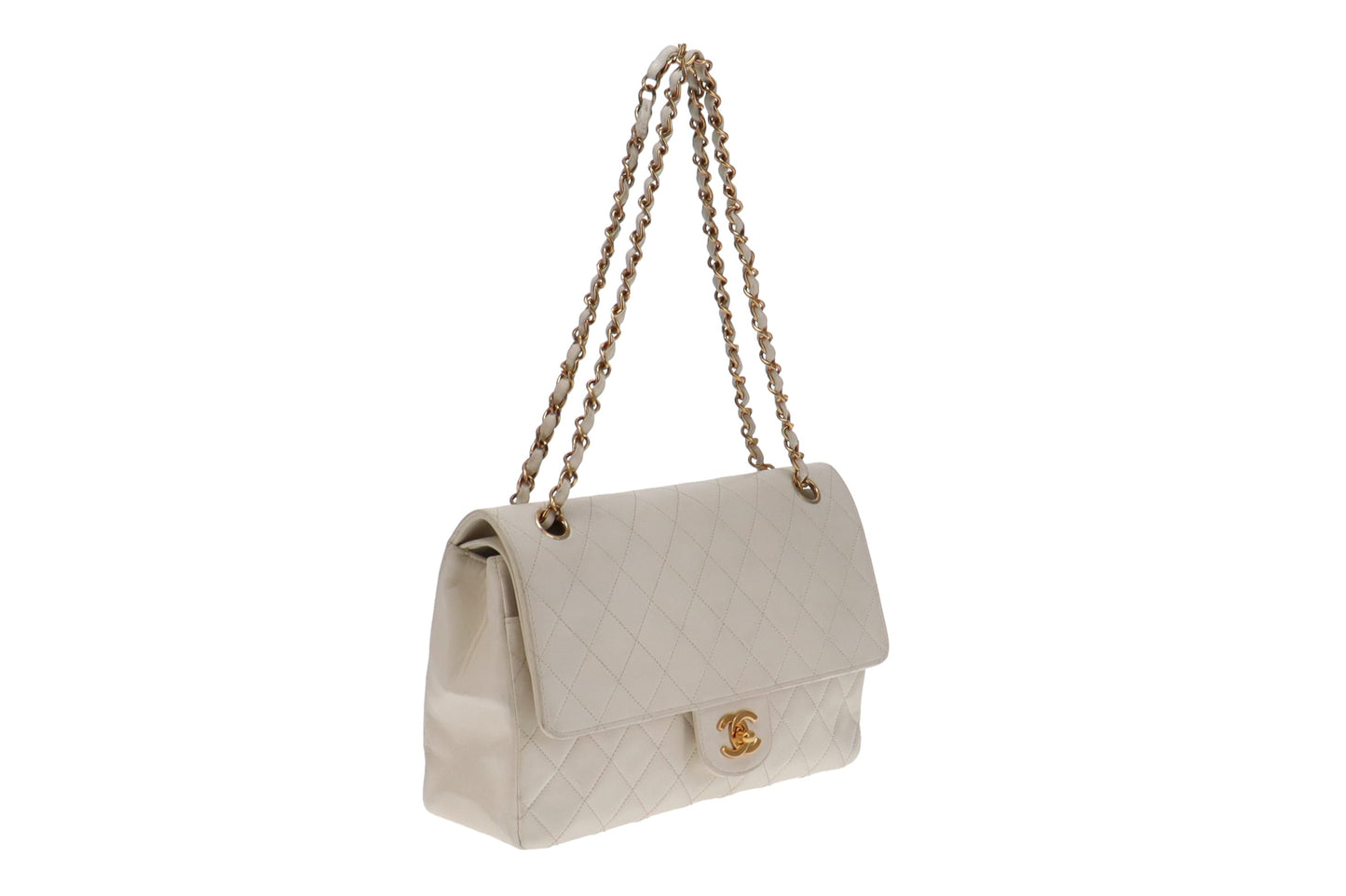 Chanel Classic Vintage Flap White Lambskin 1986 1st Series Med