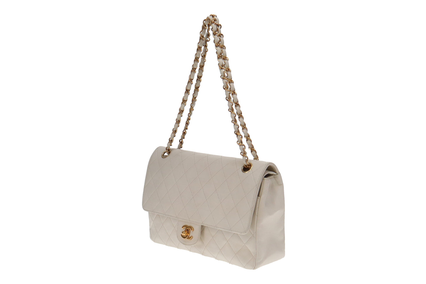 Chanel Classic Vintage Flap White Lambskin 1986 1st Series Med