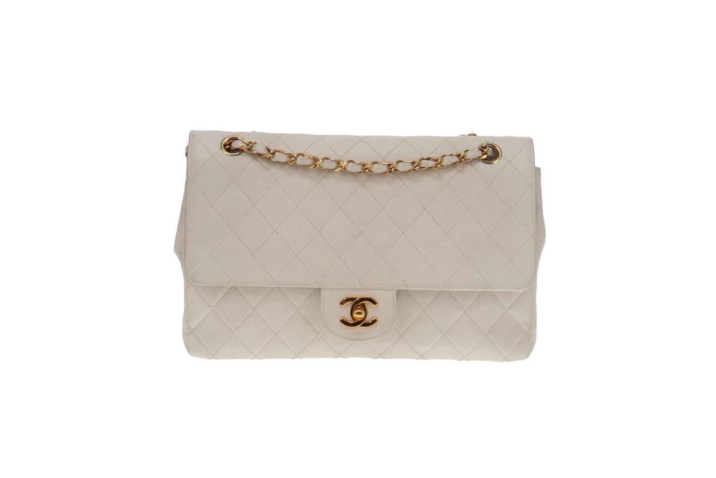 Chanel Classic Vintage Flap White Lambskin 1986 1st Series Med