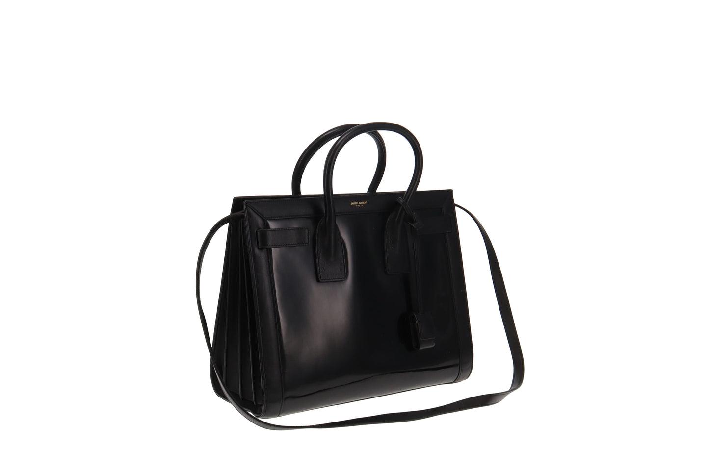 Saint Laurent Black Leather and Patent Centre Panel Small Sac De Jour