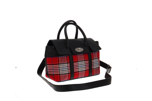 Mulberry Black Leather and Red Tartan Small Bayswater