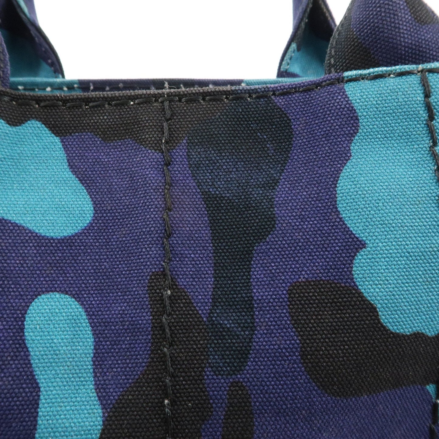 PRADA Logo Canapa Canvas Tote Bag Hand Bag Camouflage Blue B2642B