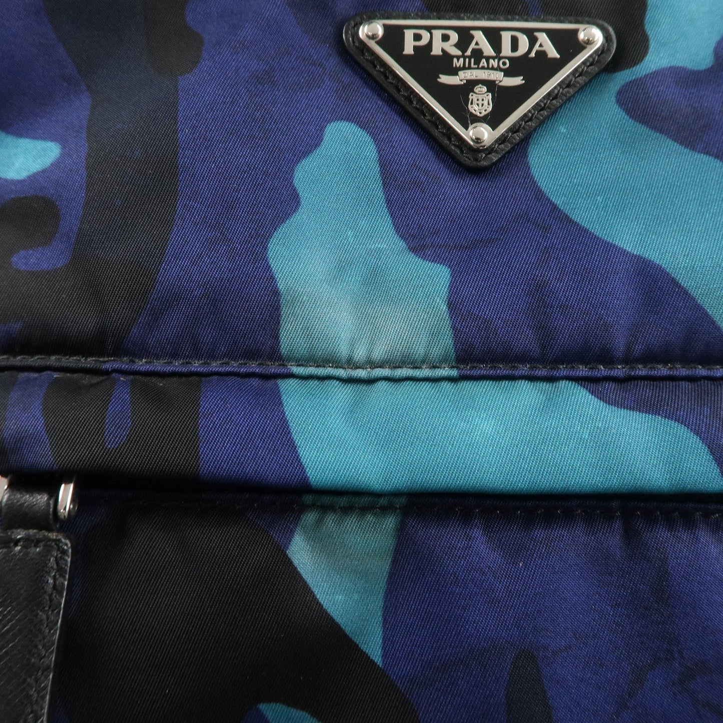 PRADA Logo Nylon Leather Tote Bag Hand Bag Blue Black