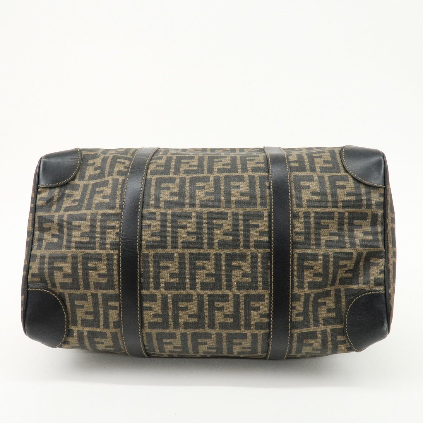 FENDI Zucca Logo Print PVC Leather Boston Bag Brown Black