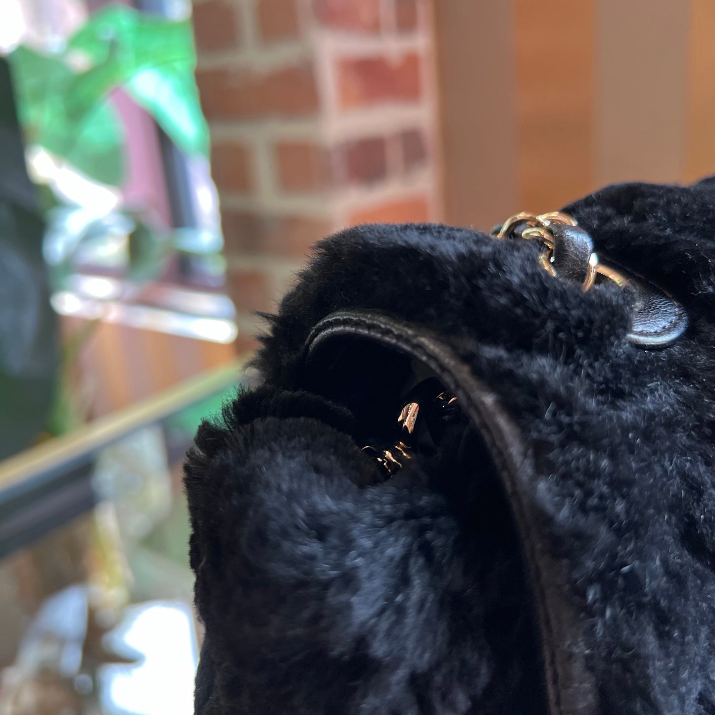 CHANEL Flap Black Rabbit Fur Shoulder Bag