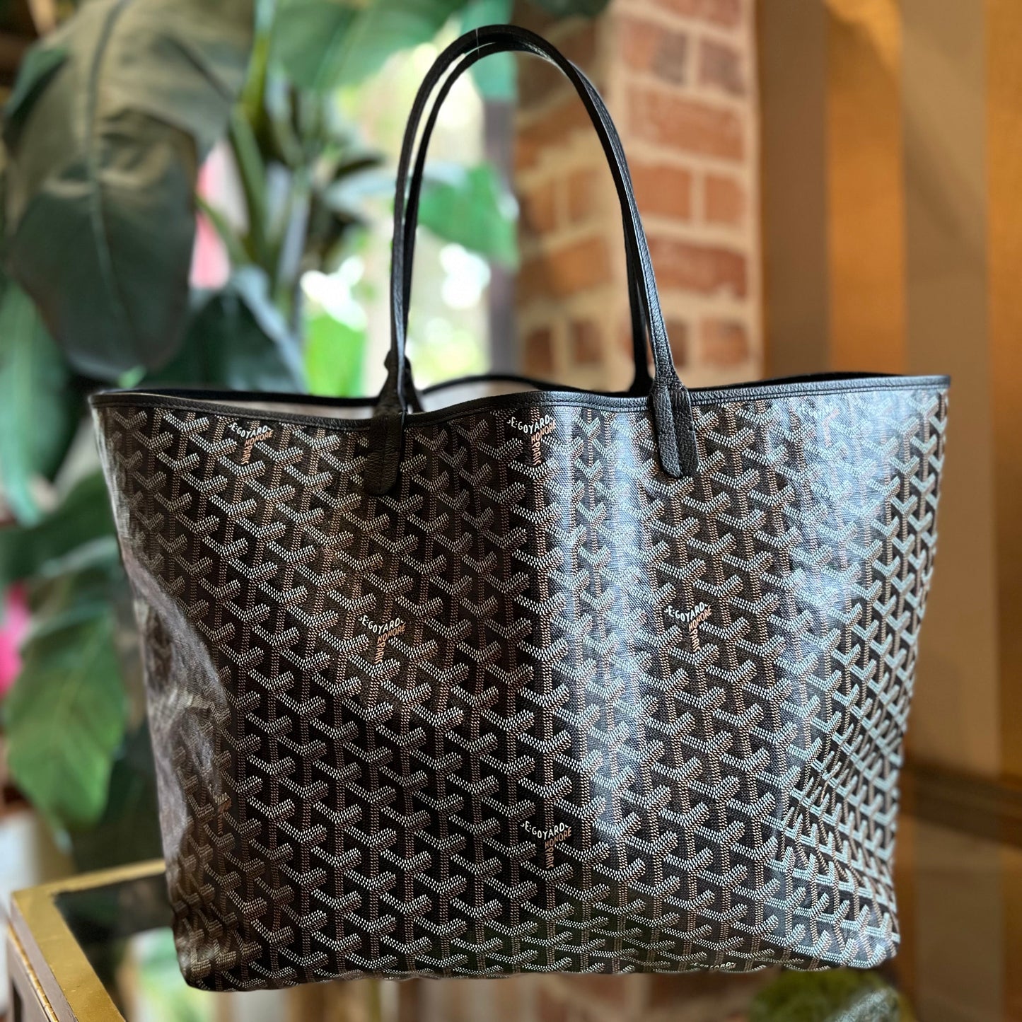 GOYARD St.Louis GM Black Goyardine Canvas Chevroches Tote Bag