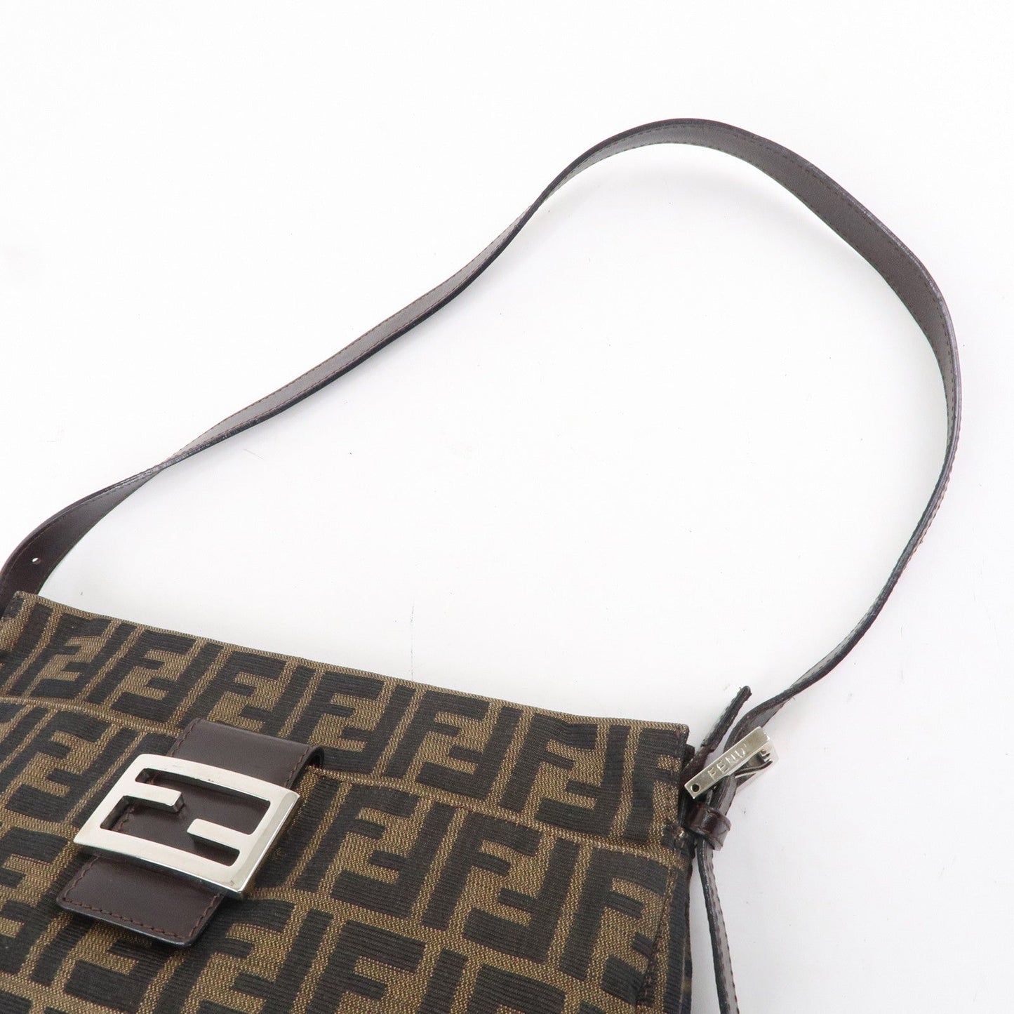 FENDI Zucca Canvas Leather Shoulder Bag Brown Black 26566