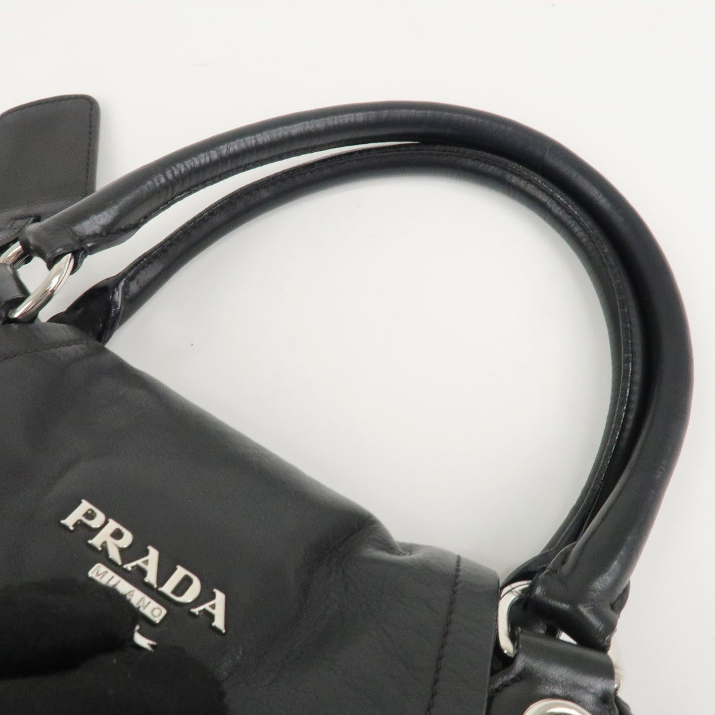 PRADA Leather 2Way Bag Handbag Shoulder Black Silver HDW