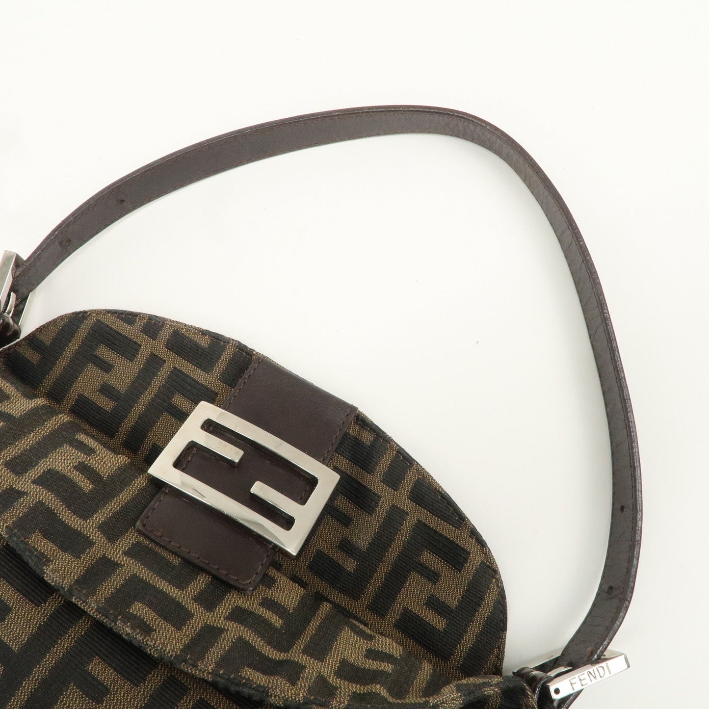 FENDI Zucca Canvas Leather Semi-Shoulder Bag Brown Black 26725