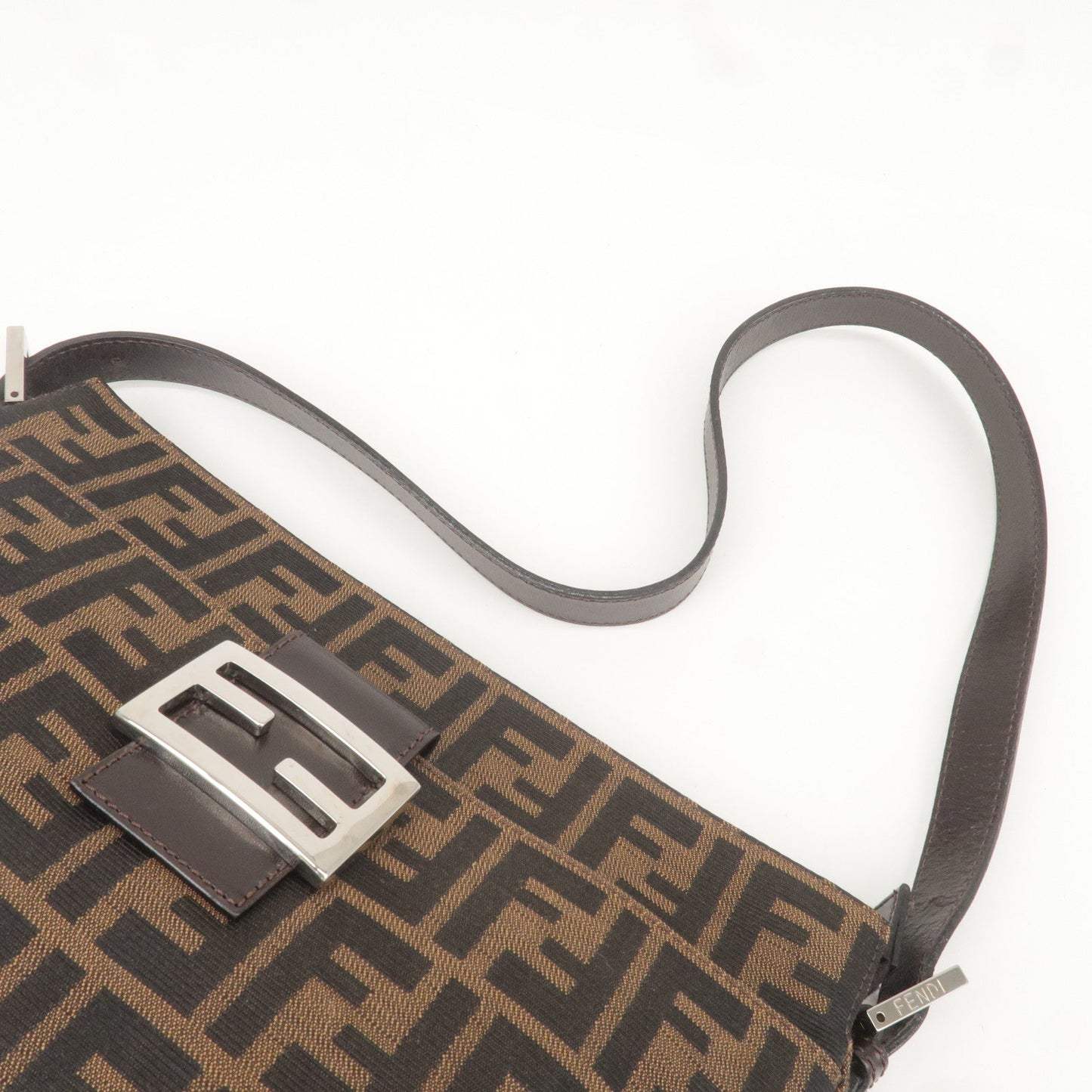 FENDI Zucca Canvas Leather Shoulder Bag Khaki Brown Black 26566