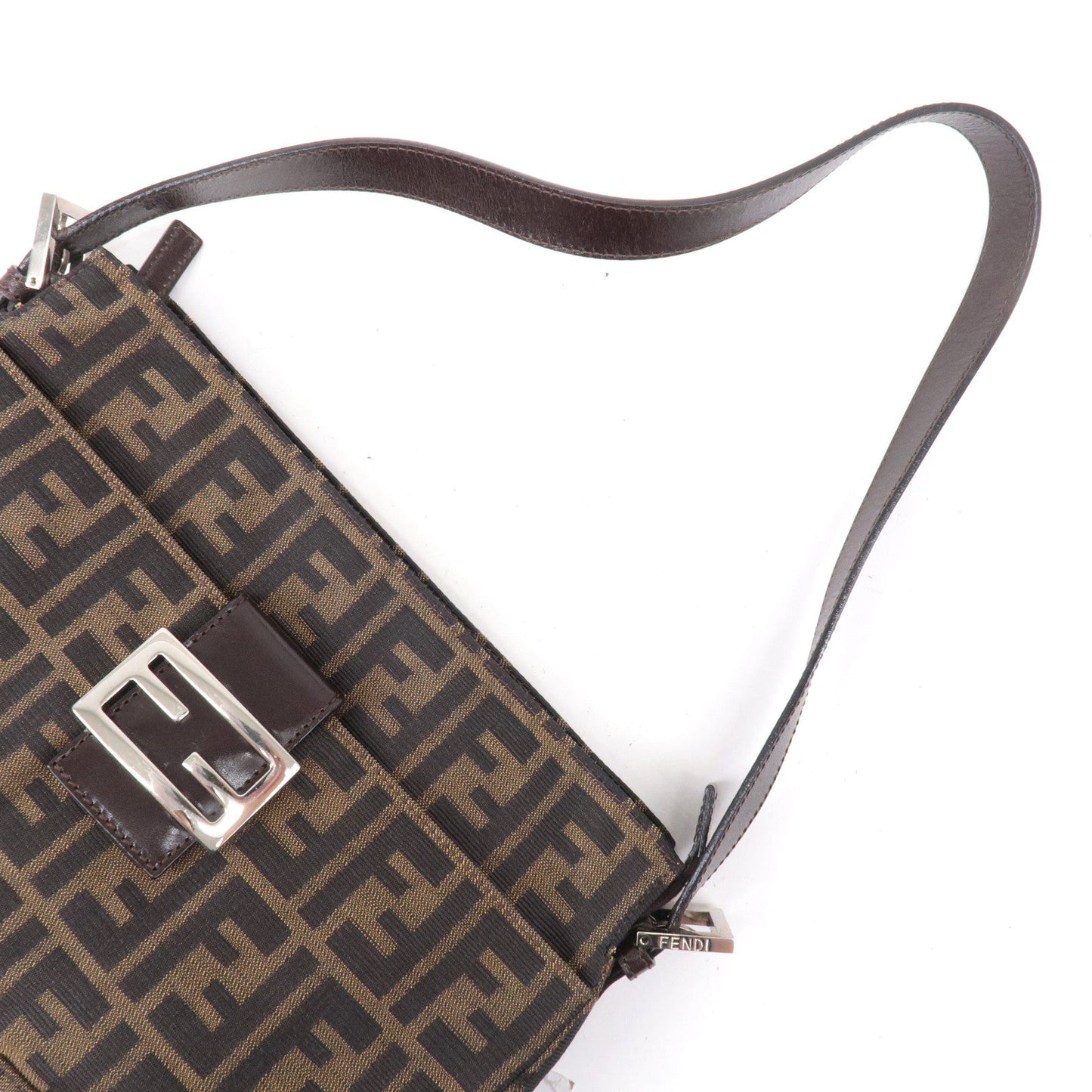 FENDI Zucca Canvas Leather Shoulder Bag Brown Black 26566