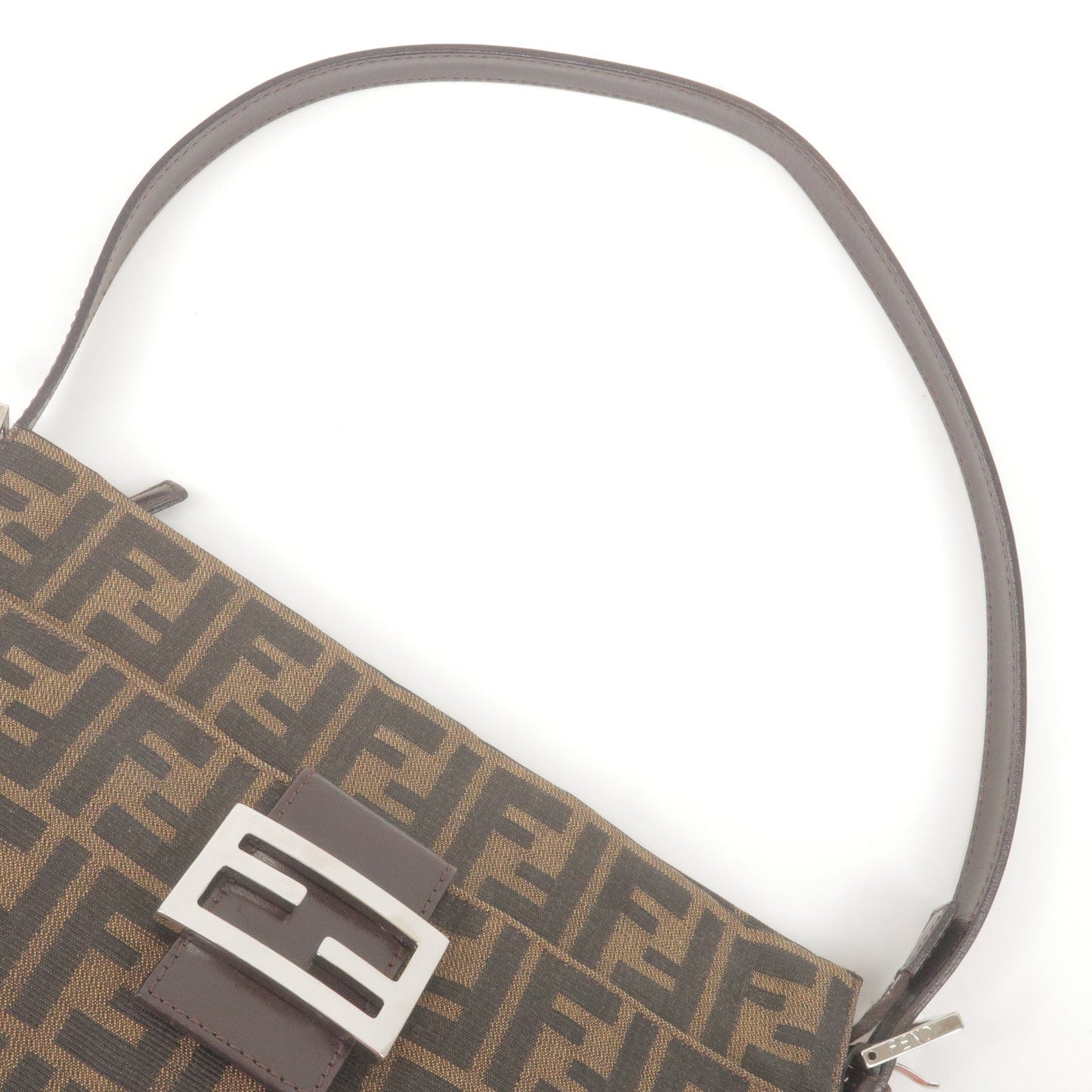 FENDI Zucca Canvas Leather Shoulder Bag Brown Black 26566