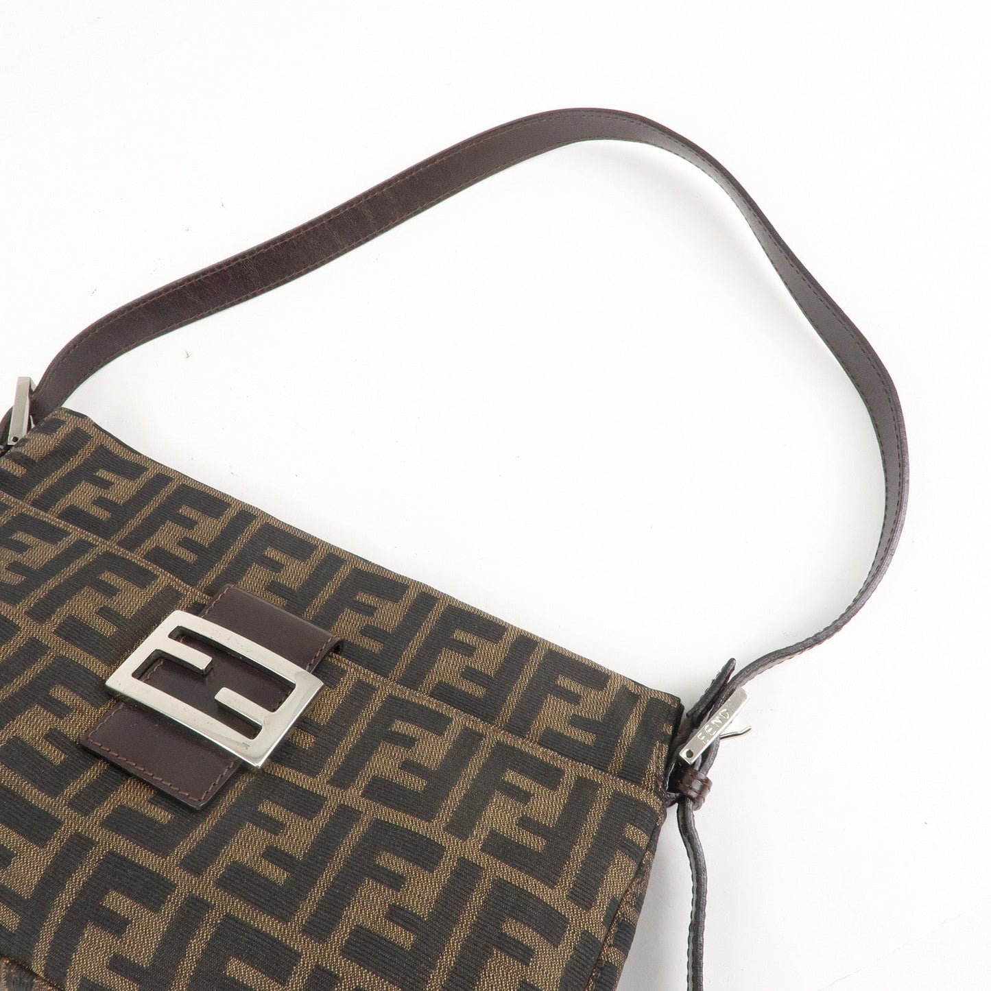 FENDI Zucca Canvas Leather Shoulder Bag Brown Black 26566