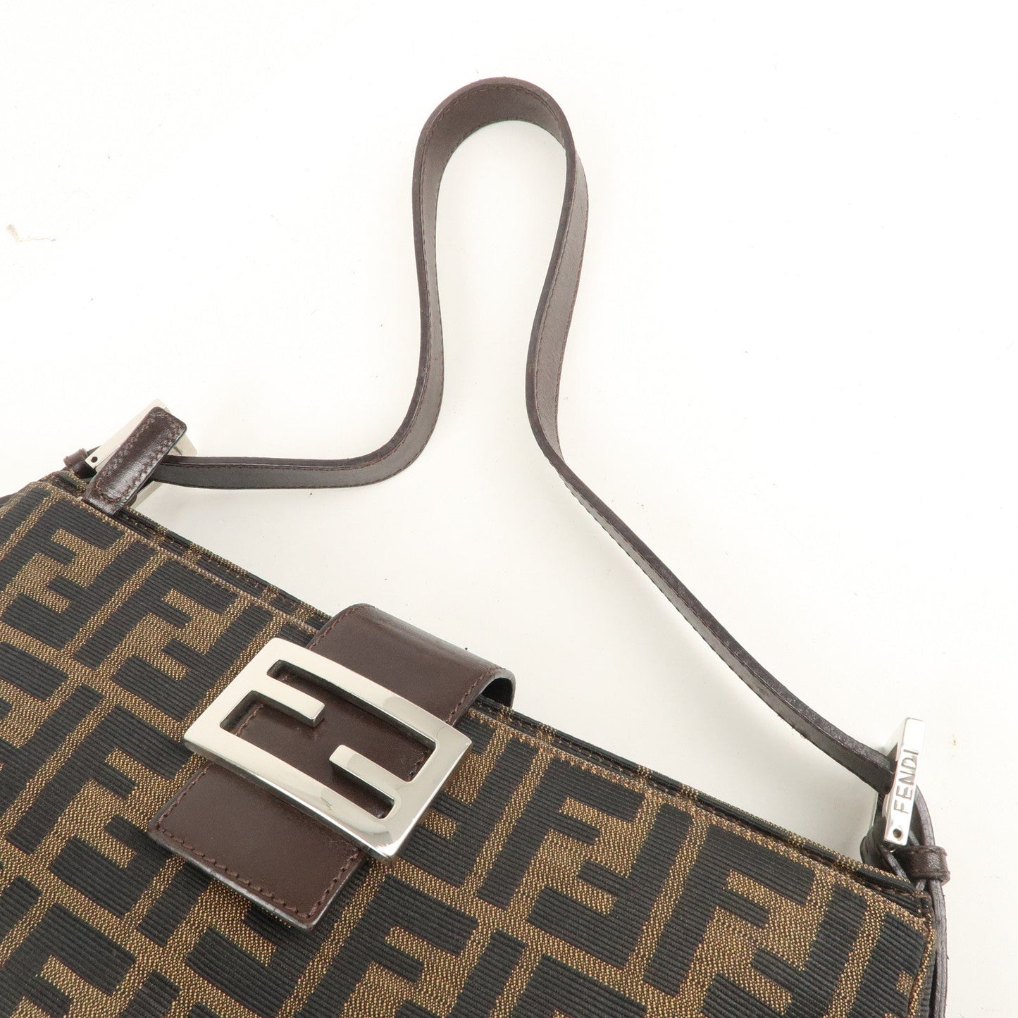 FENDI Zucca Canvas Leather Shoulder Bag Black Brown 26722