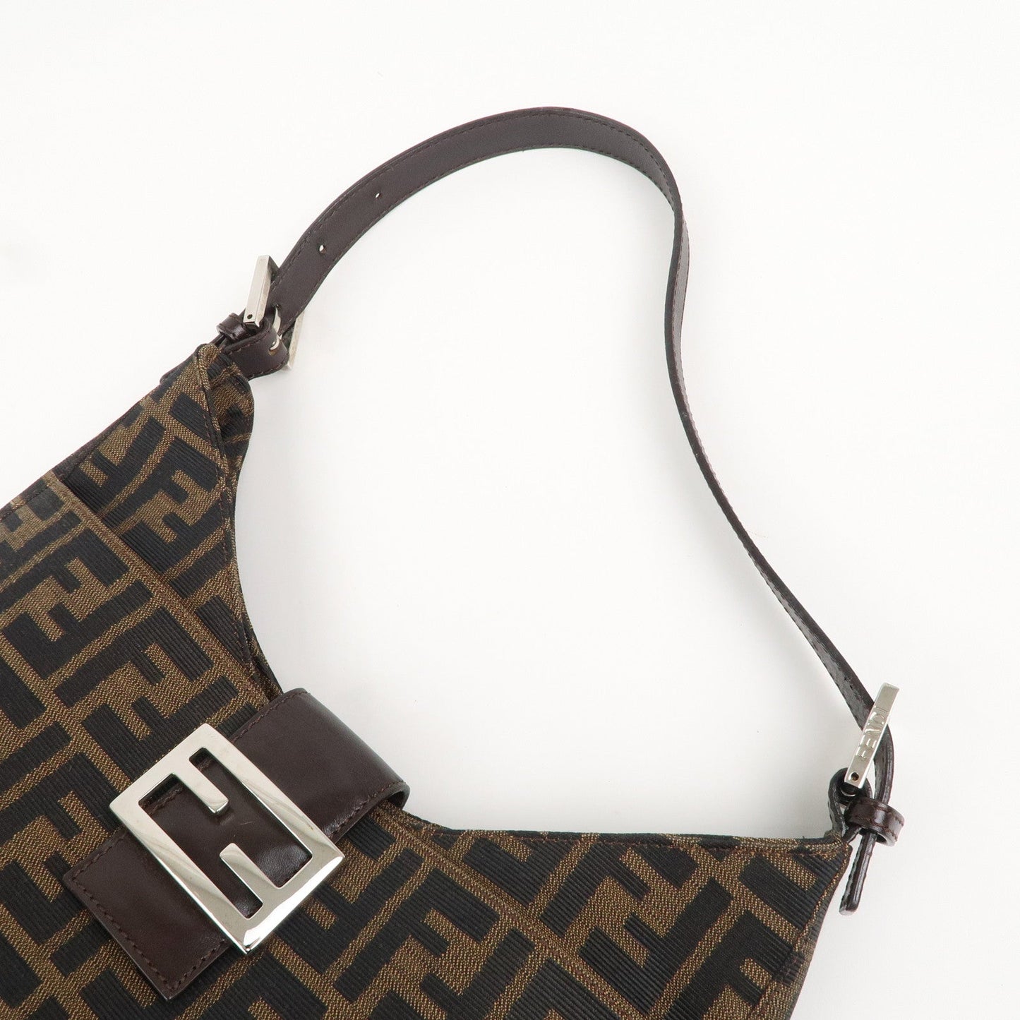 FENDI Zucca Canvas Leather Shoulder Bag Brown Black 26569