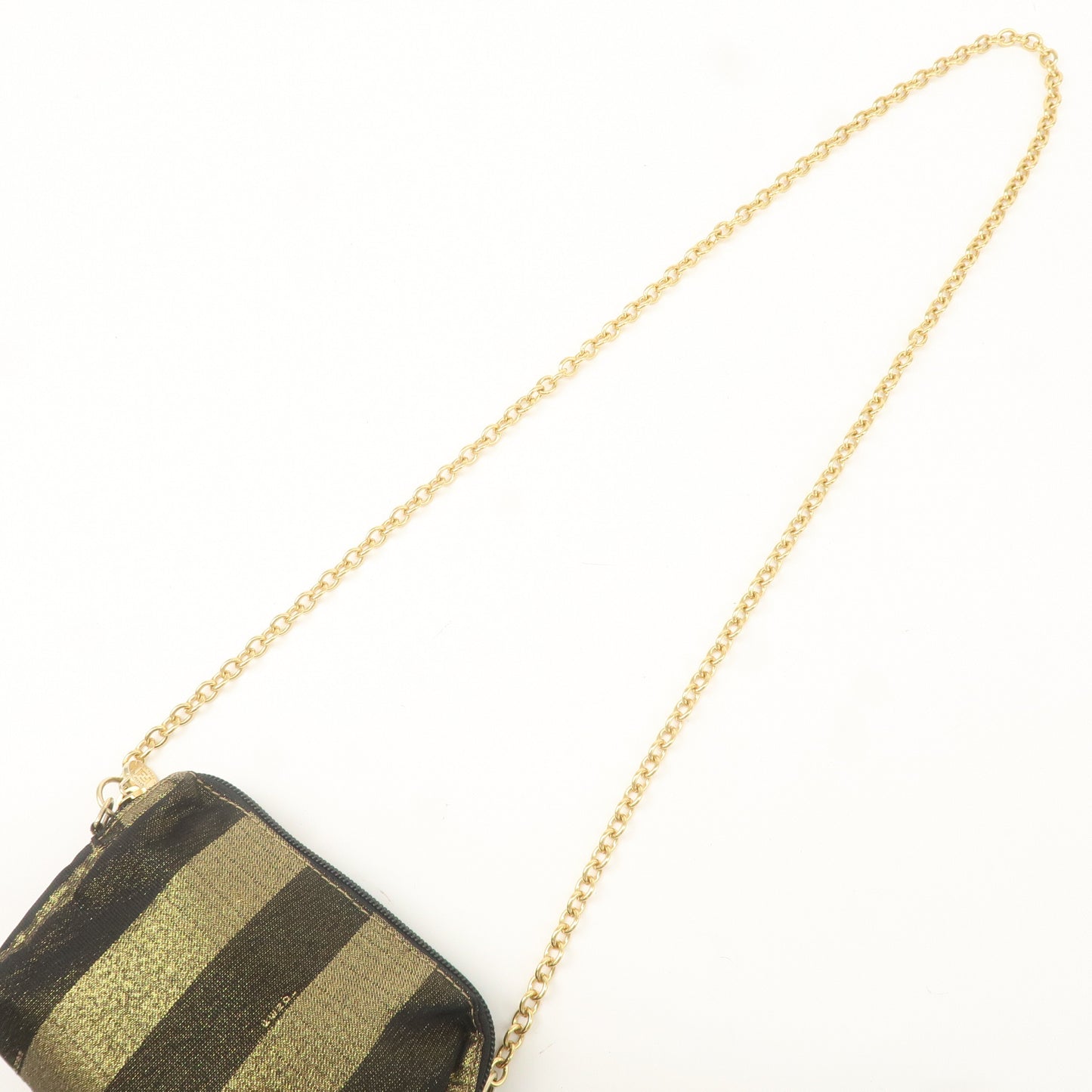 FENDI Pequin Canvas Chain Shoulder Bag Crossbody Bag Gold Black