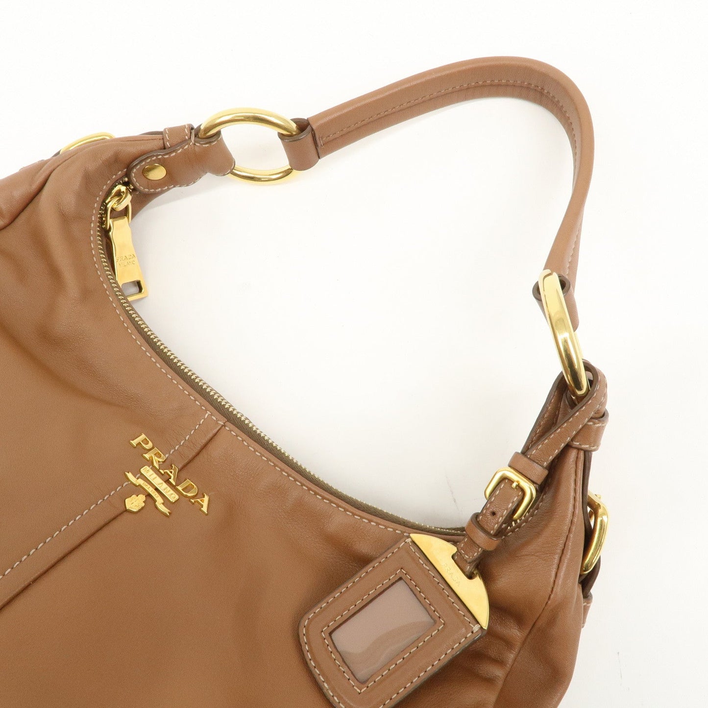 PRADA Leather Shoulder Bag Hand Bag Brown