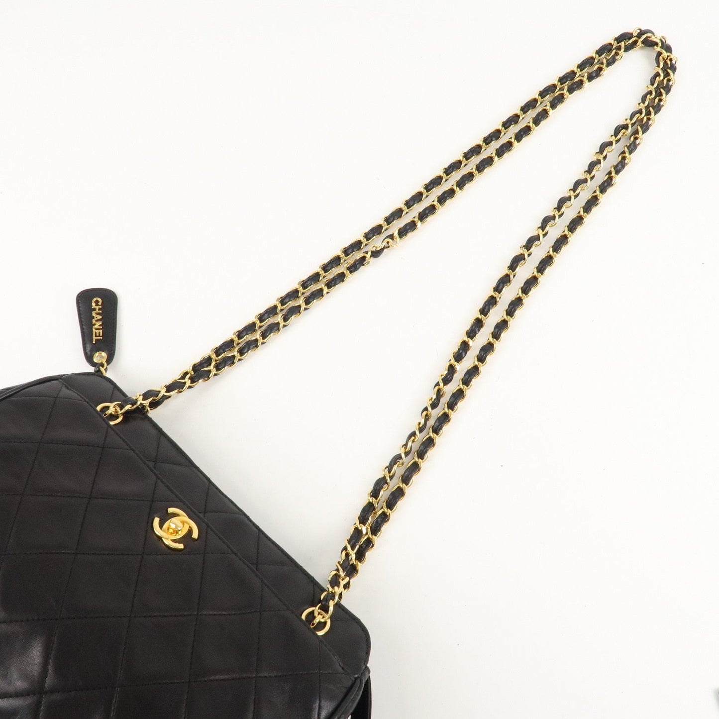 CHANEL Matelasse Lamb Skin COCO Mark Chain Shoulder Bag Black