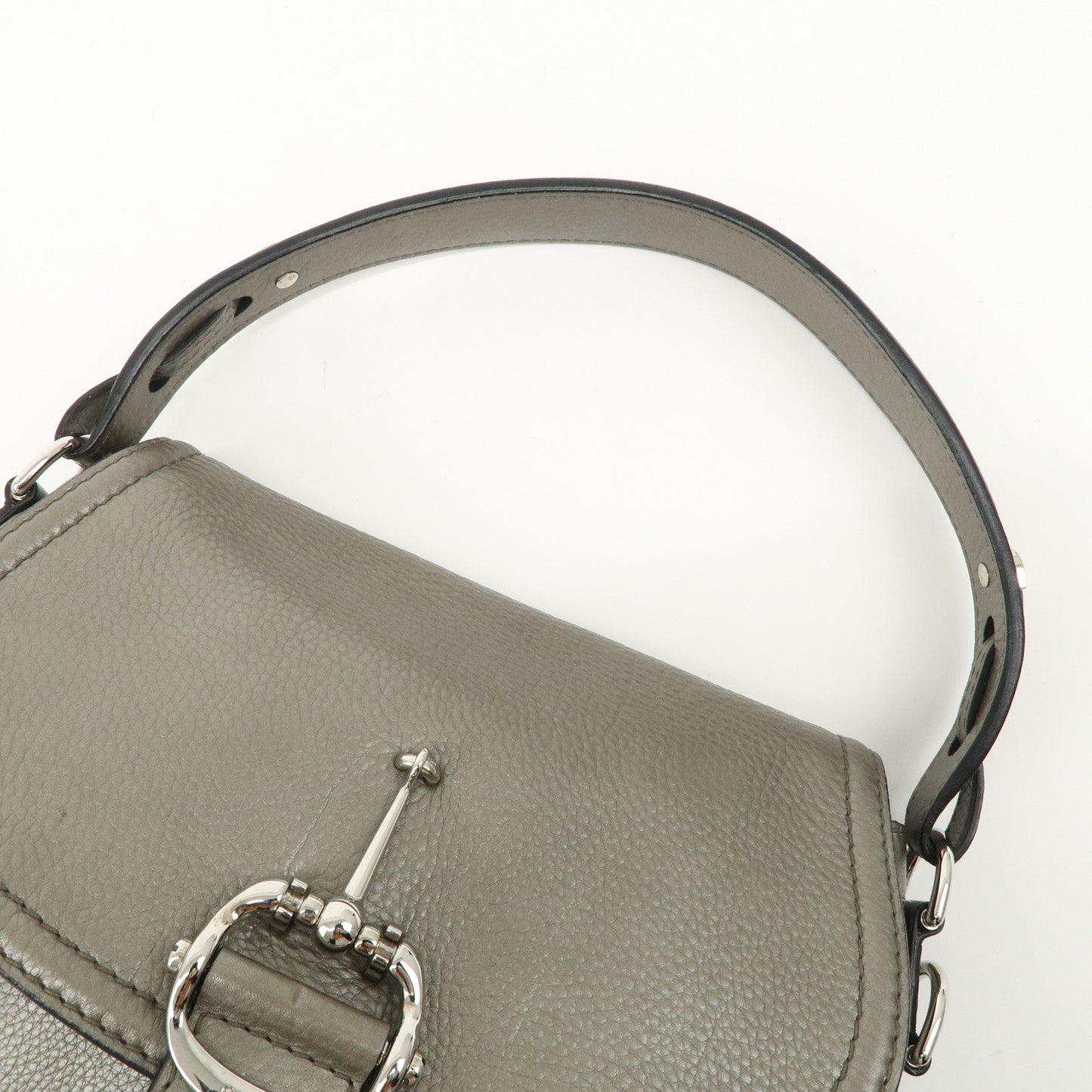 GUCCI Bamboo Horsebit Leather Shoulder Bag Gray 240266