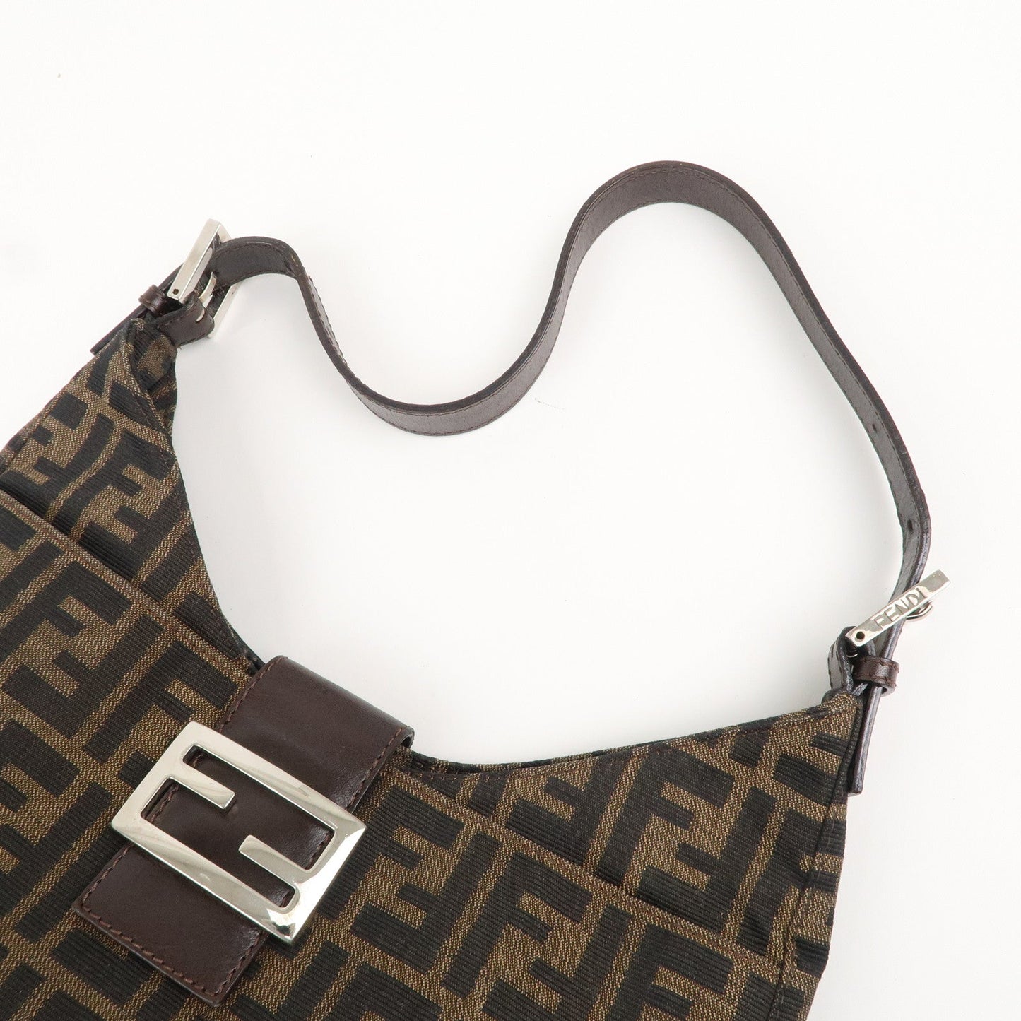 FENDI Zucca Canvas Leather Shoulder Bag Brown Black 26569