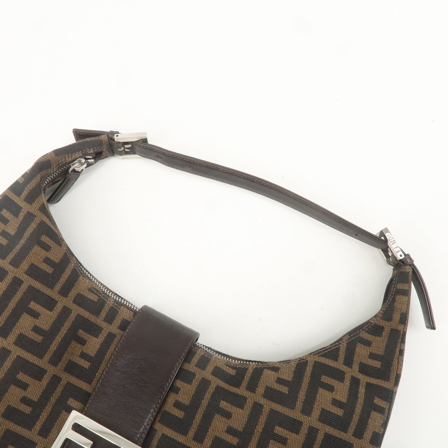 FENDI Zucca Canvas Leather One Shoulder Bag Brown 916321001