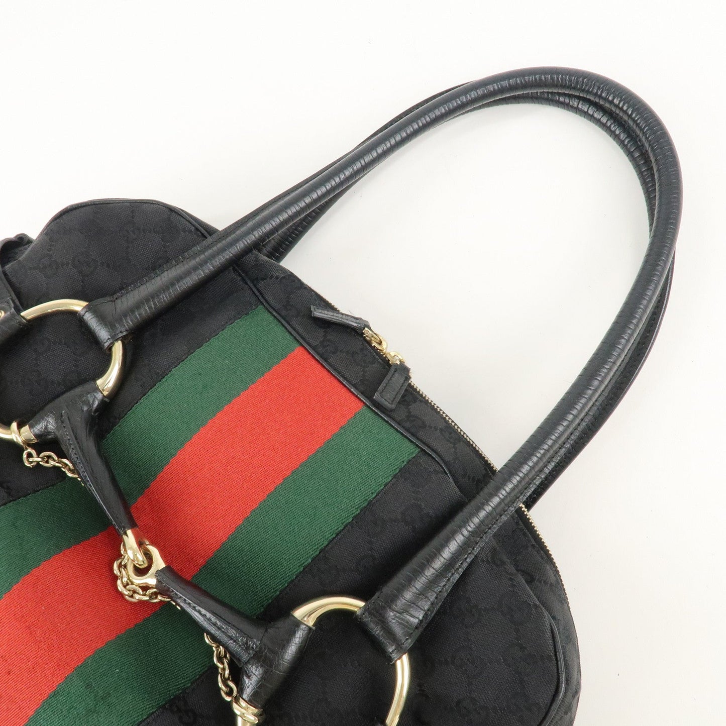 GUCCI Sherry Horsebit GG Canvas Leather Boston Bag 131021