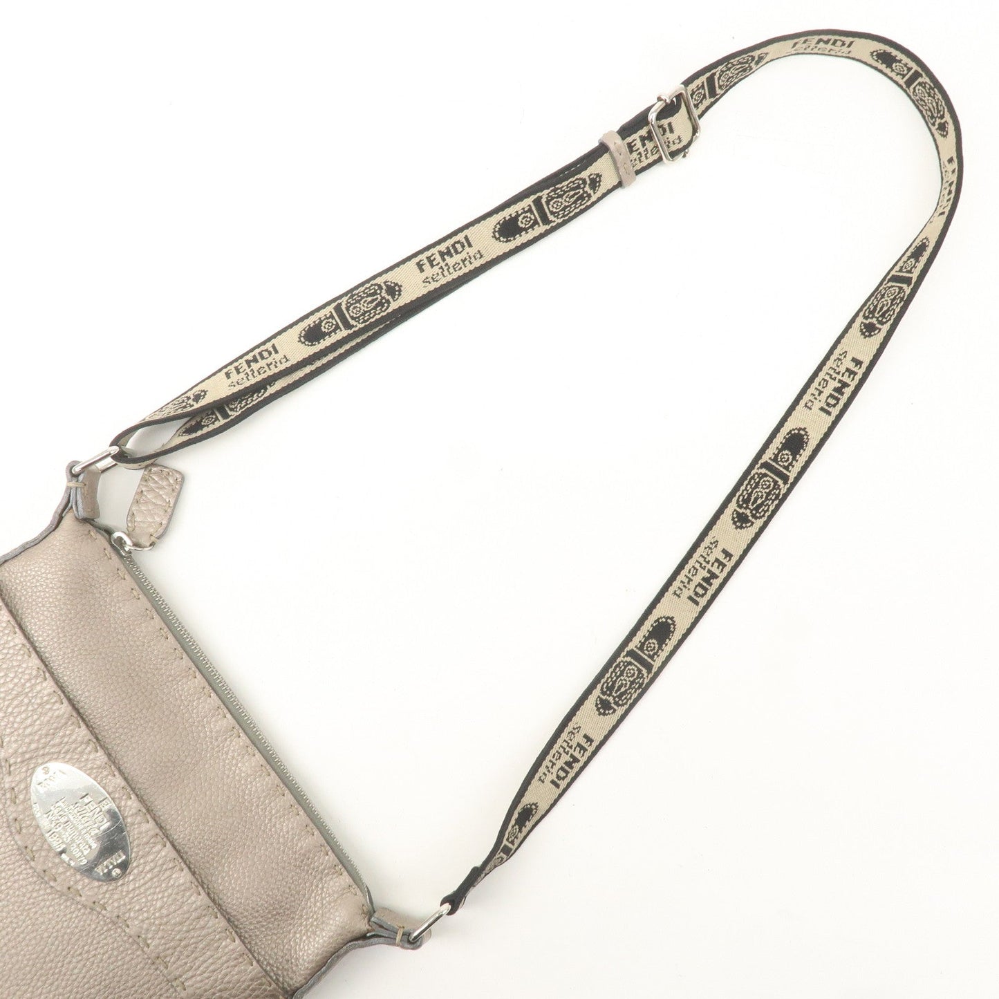 FENDI Selleria Leather Shoulder Crossbody Bag Gray 8BT092