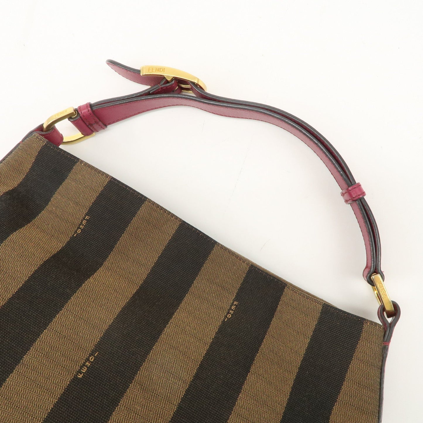 FENDI Pequin Canvas Leather Shoulder Bag Black Brown Pink 8BR669