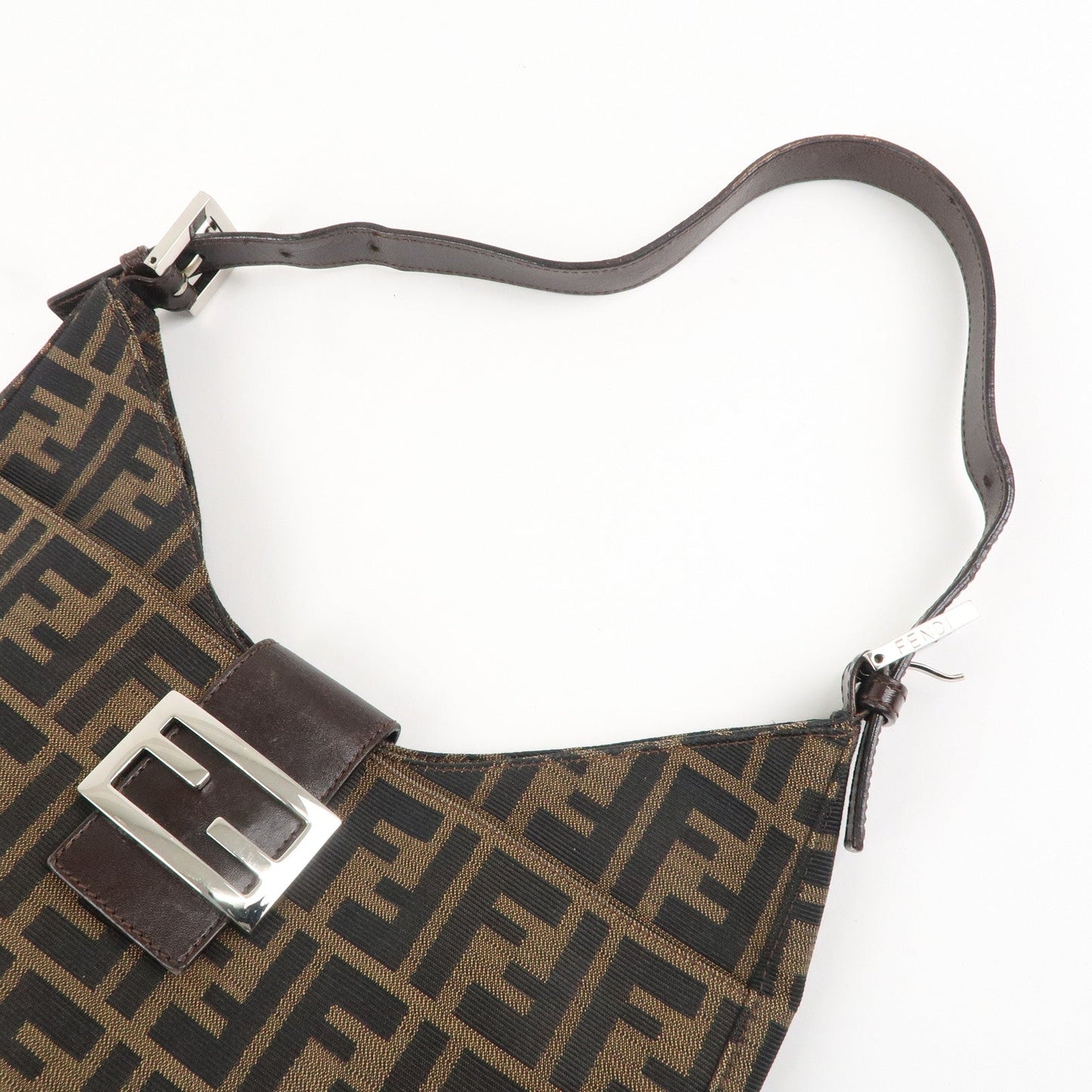 FENDI Zucca Canvas Leather Shoulder Bag Brown Black 26569