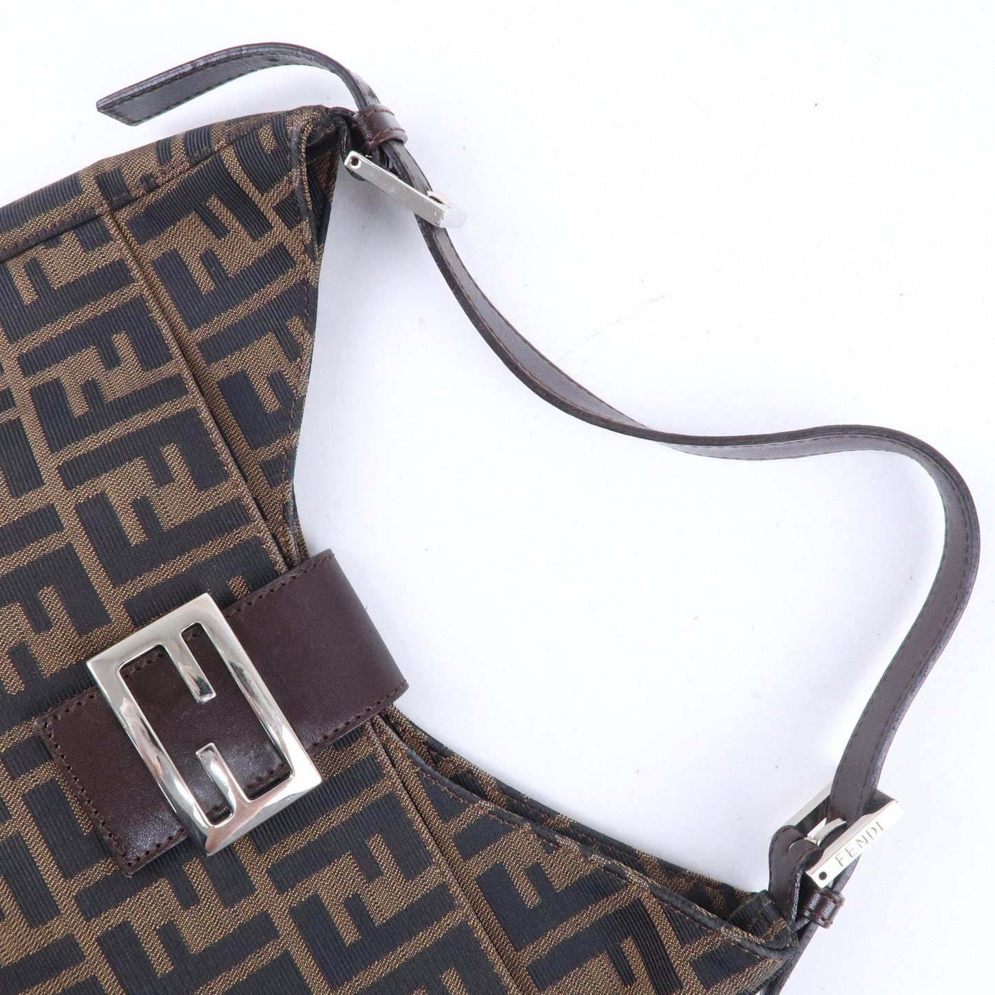 FENDI Zucca Canvas Leather Shoulder Bag Brown Black 26569