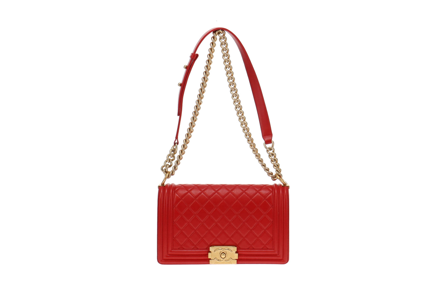 Chanel Bright Red Lambskin Old Medium Classic Boy Bag 2015/16