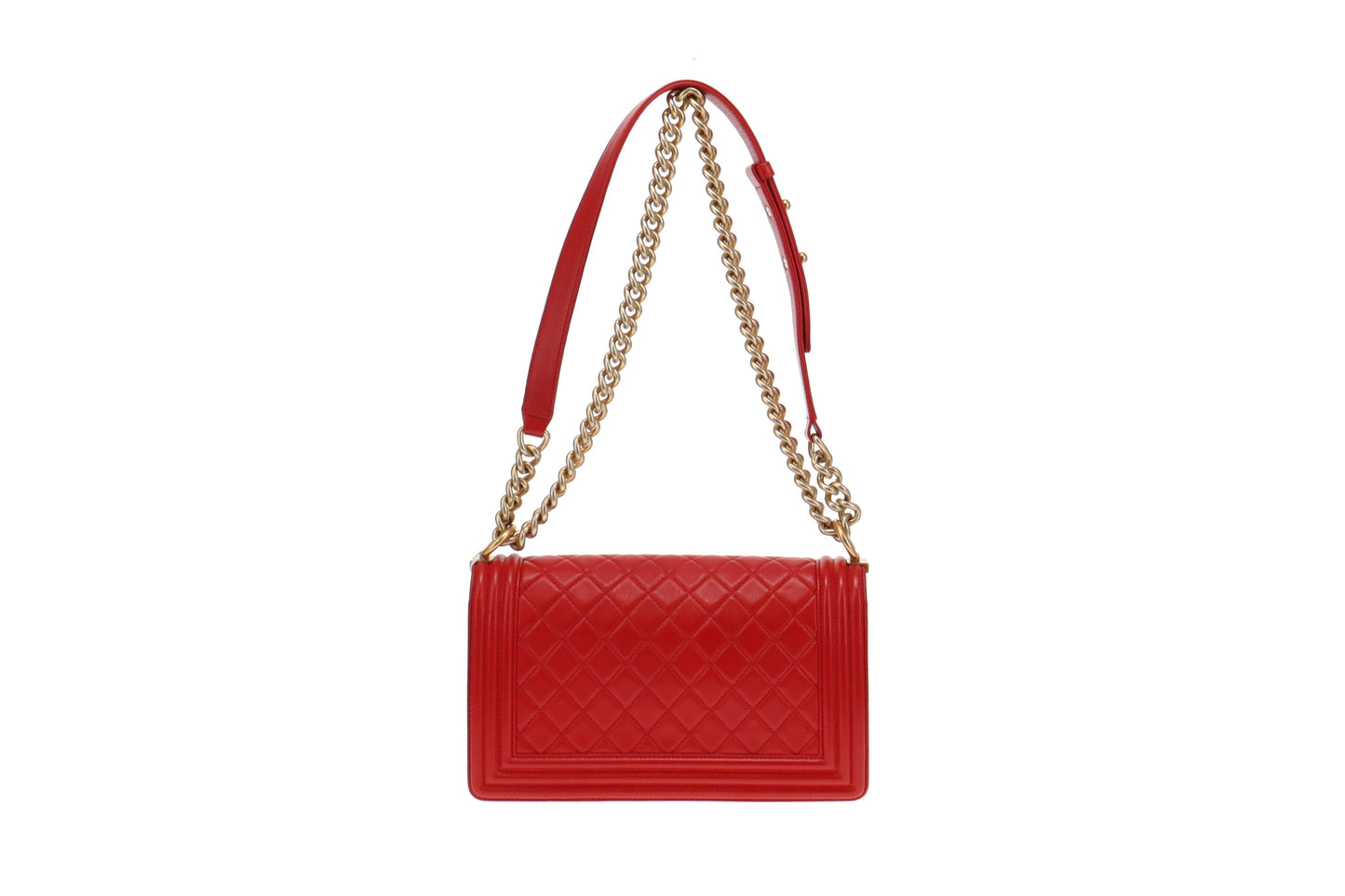 Chanel Bright Red Lambskin Old Medium Classic Boy Bag 2015/16