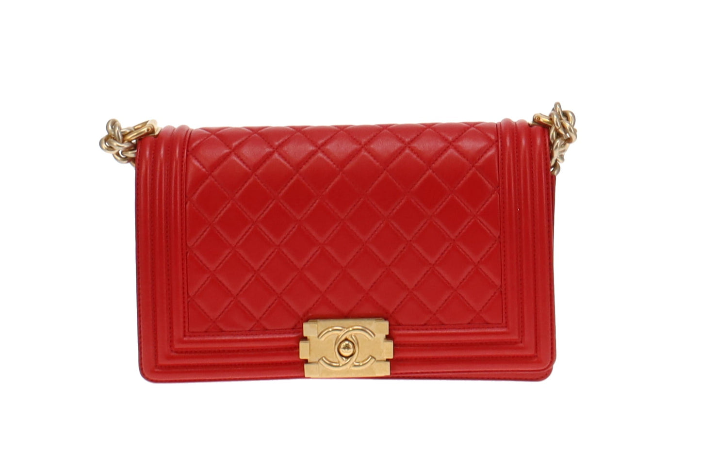 Chanel Bright Red Lambskin Old Medium Classic Boy Bag 2015/16