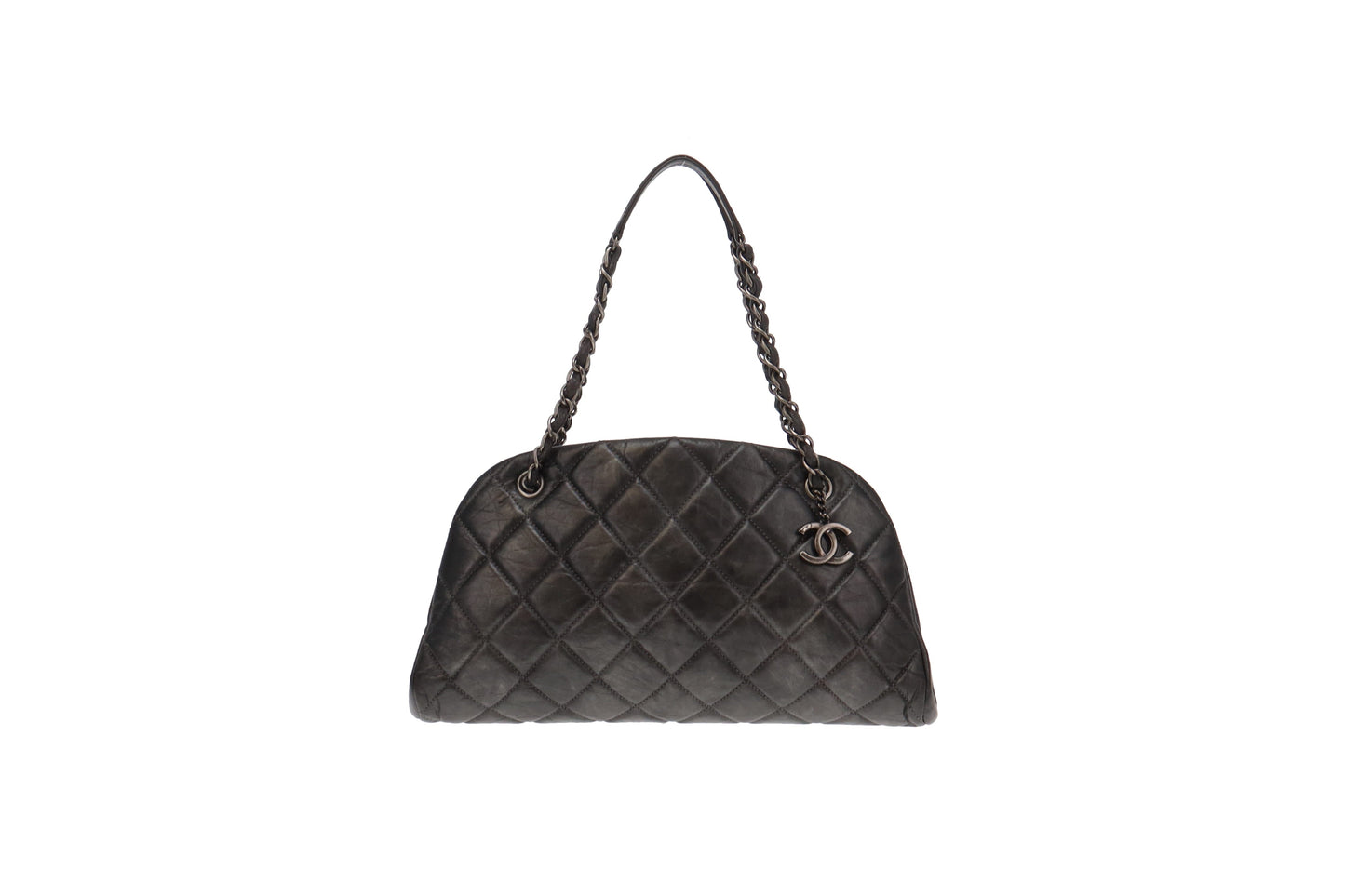 Chanel Gunmetal Metallic Leather Mademoiselle with Kisslock Interior 2012