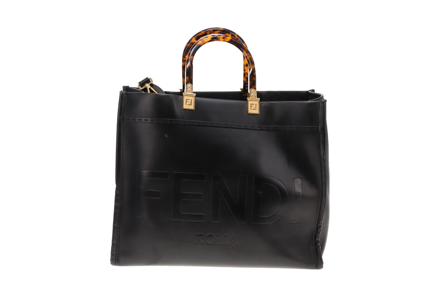 Fendi Black Calfskin Medium Sunshine Tote with Strap