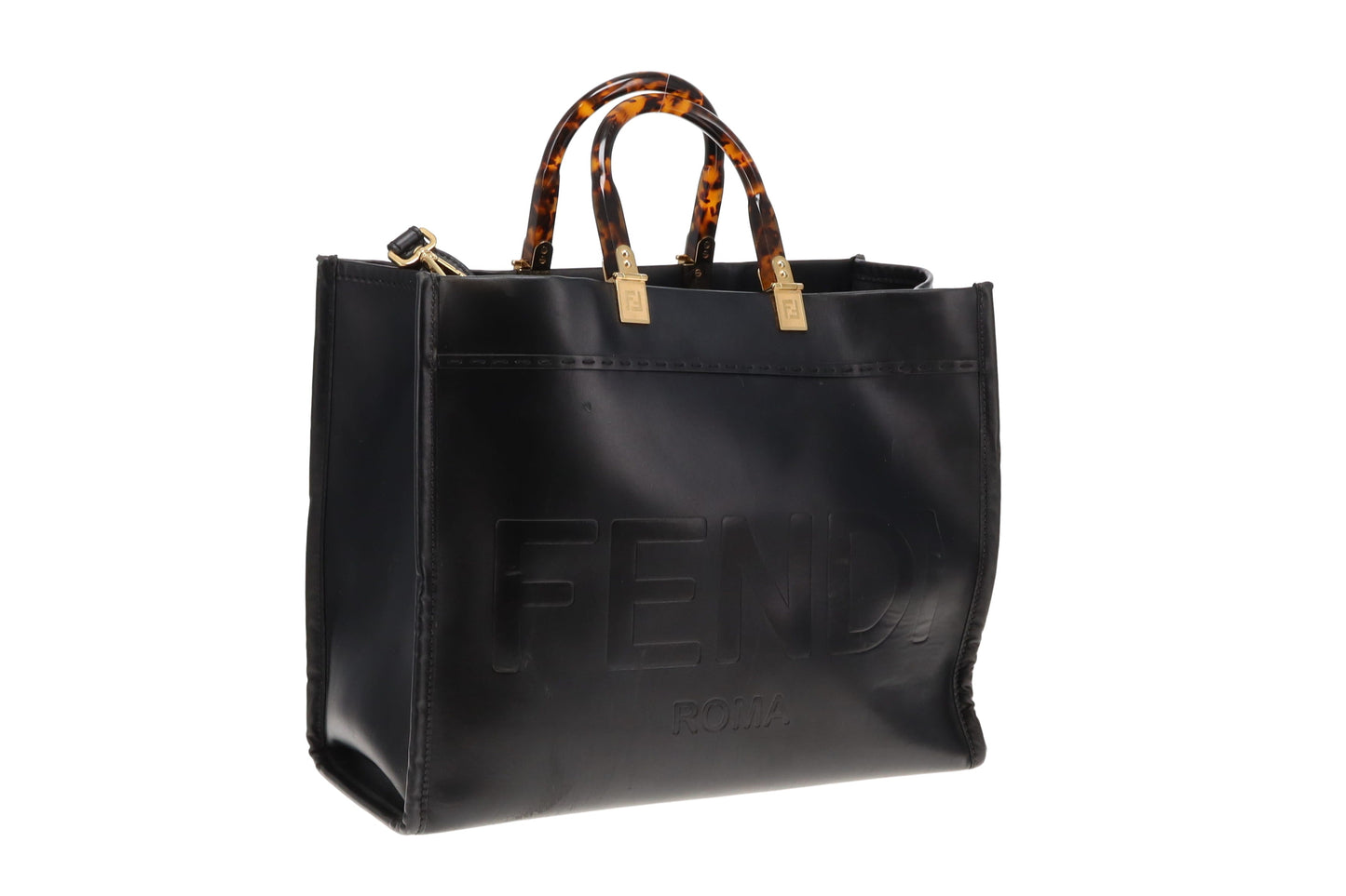 Fendi Black Calfskin Medium Sunshine Tote with Strap