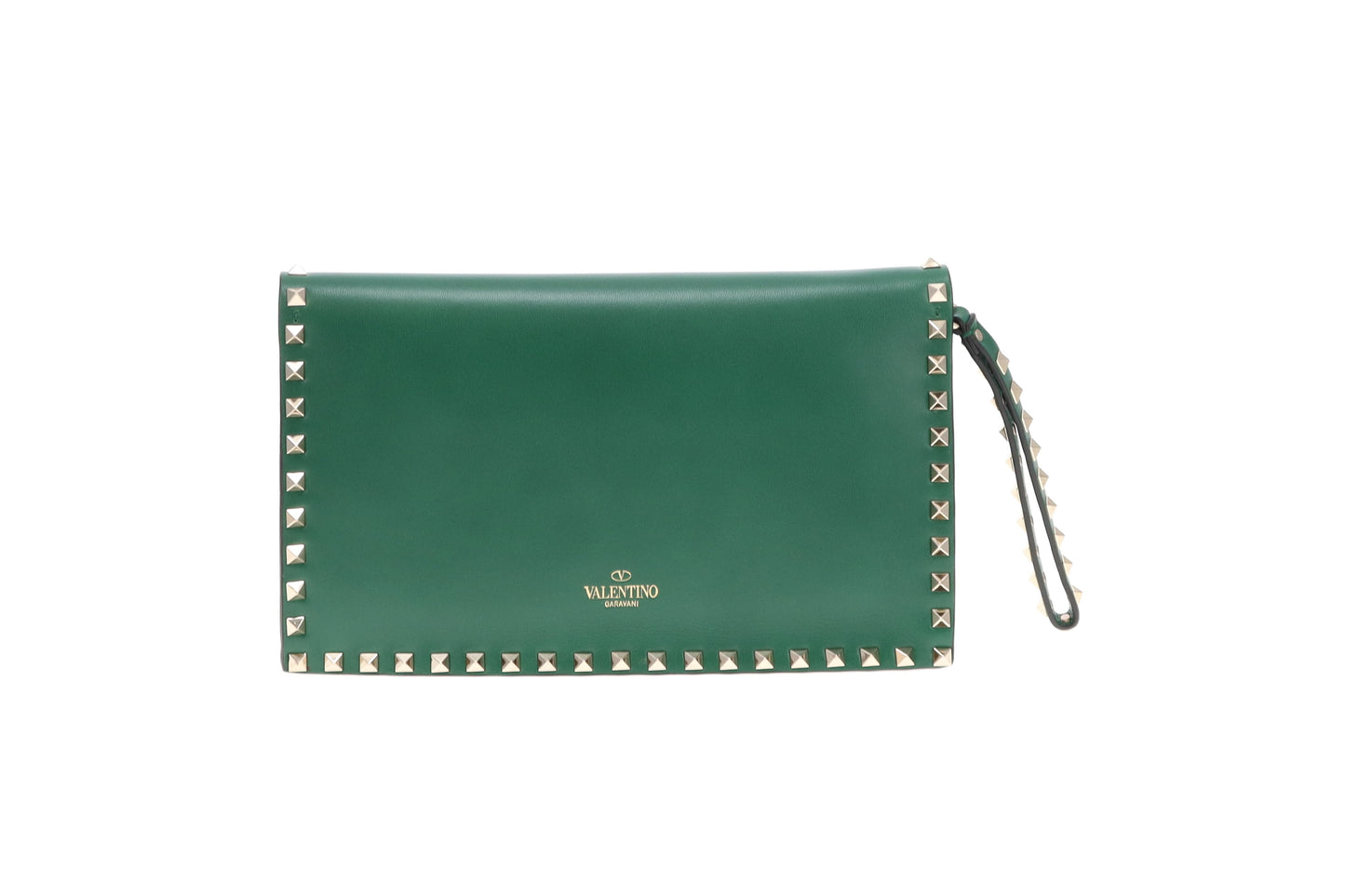 Valentino Green Convertible Rockstud Clutch/Wristlet Large