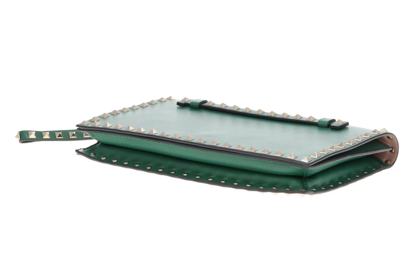 Valentino Green Convertible Rockstud Clutch/Wristlet Large