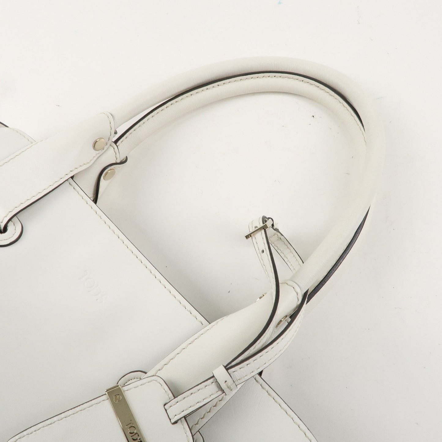 TOD'S Leather Cape Bag Hand Shoulder Bag White Gold Hardware