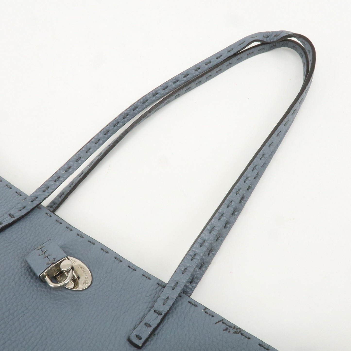 FENDI Selleria Leather Tote Bag Shoulder Bag Light Blue