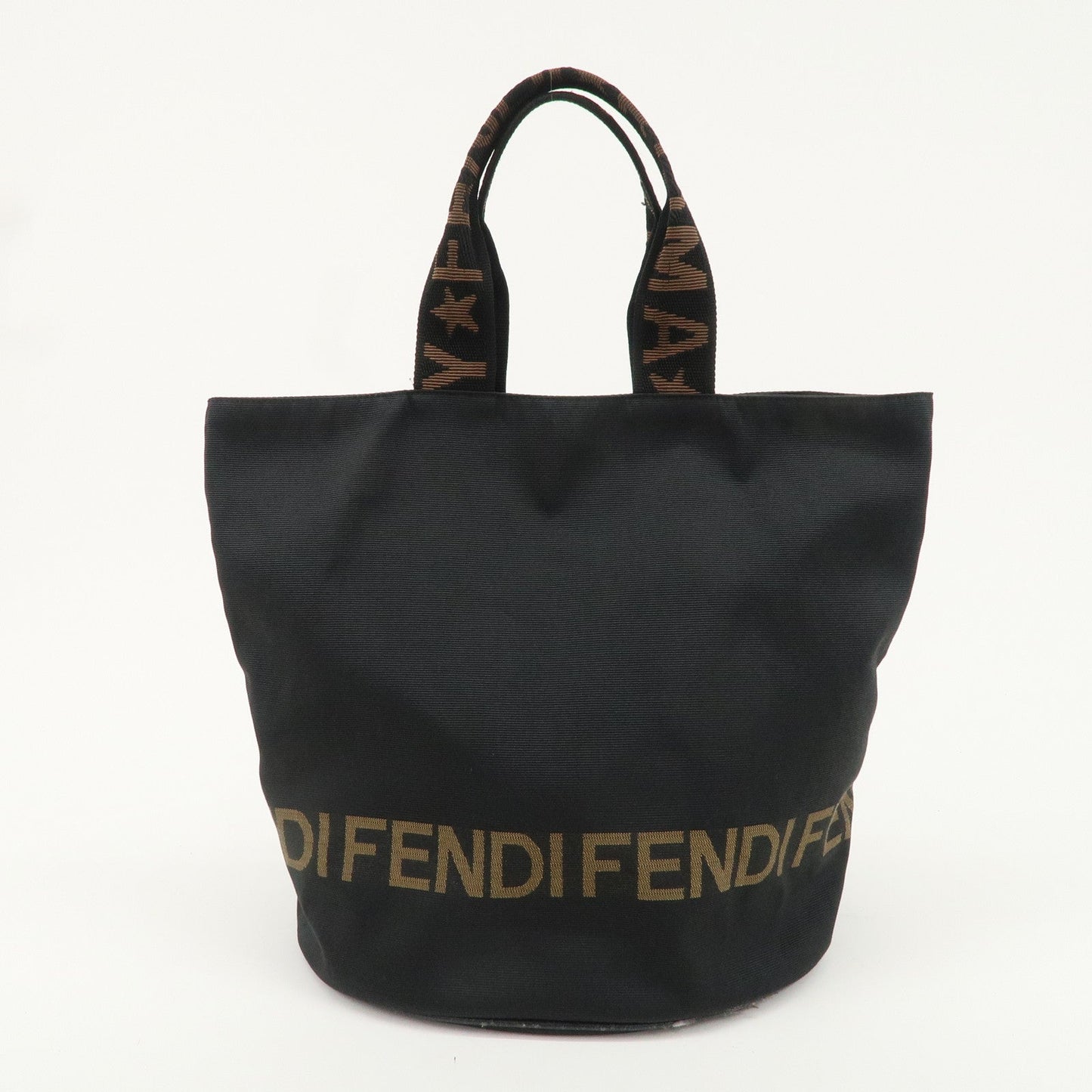 FENDI Nylon Canvas Bucket Hand Bag Tote Bag Black 26526