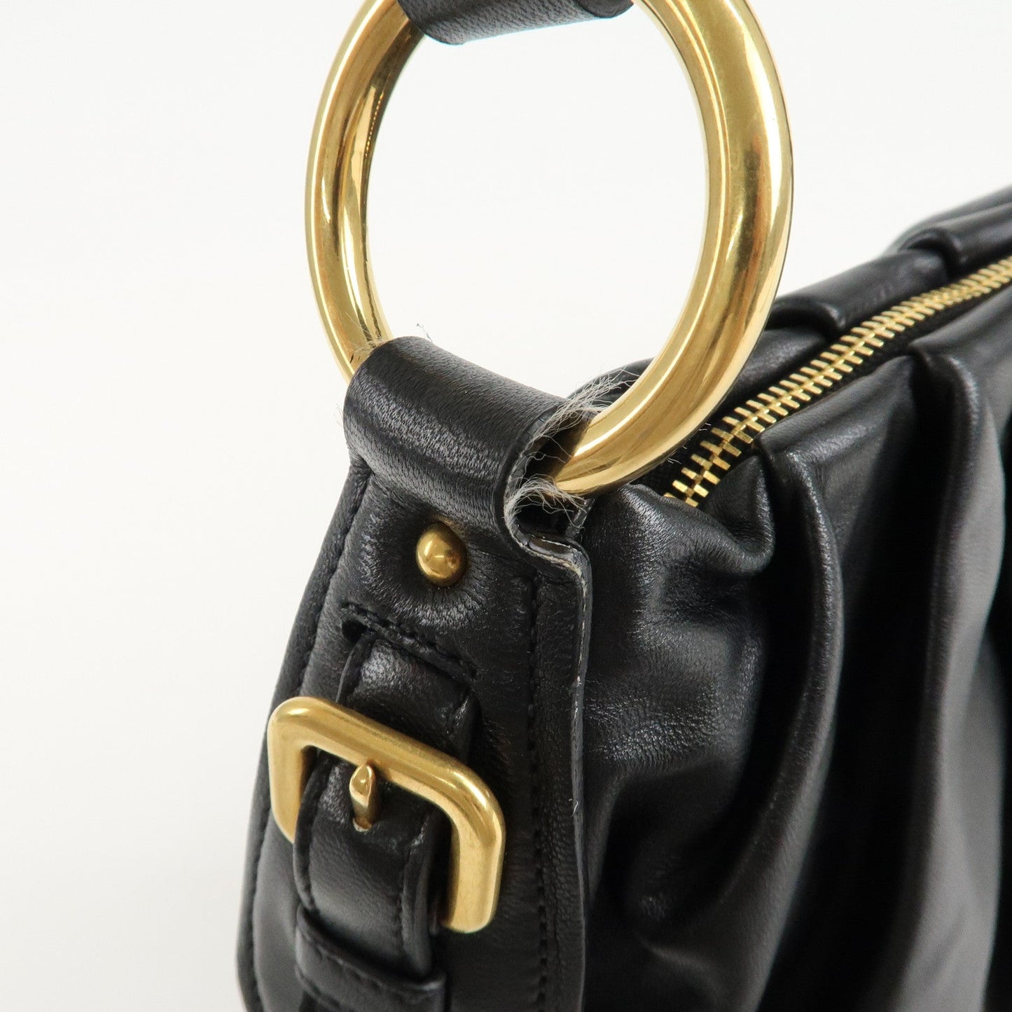 PRADA Leather Chain One-Shoulder Bag Black Gold Hardware